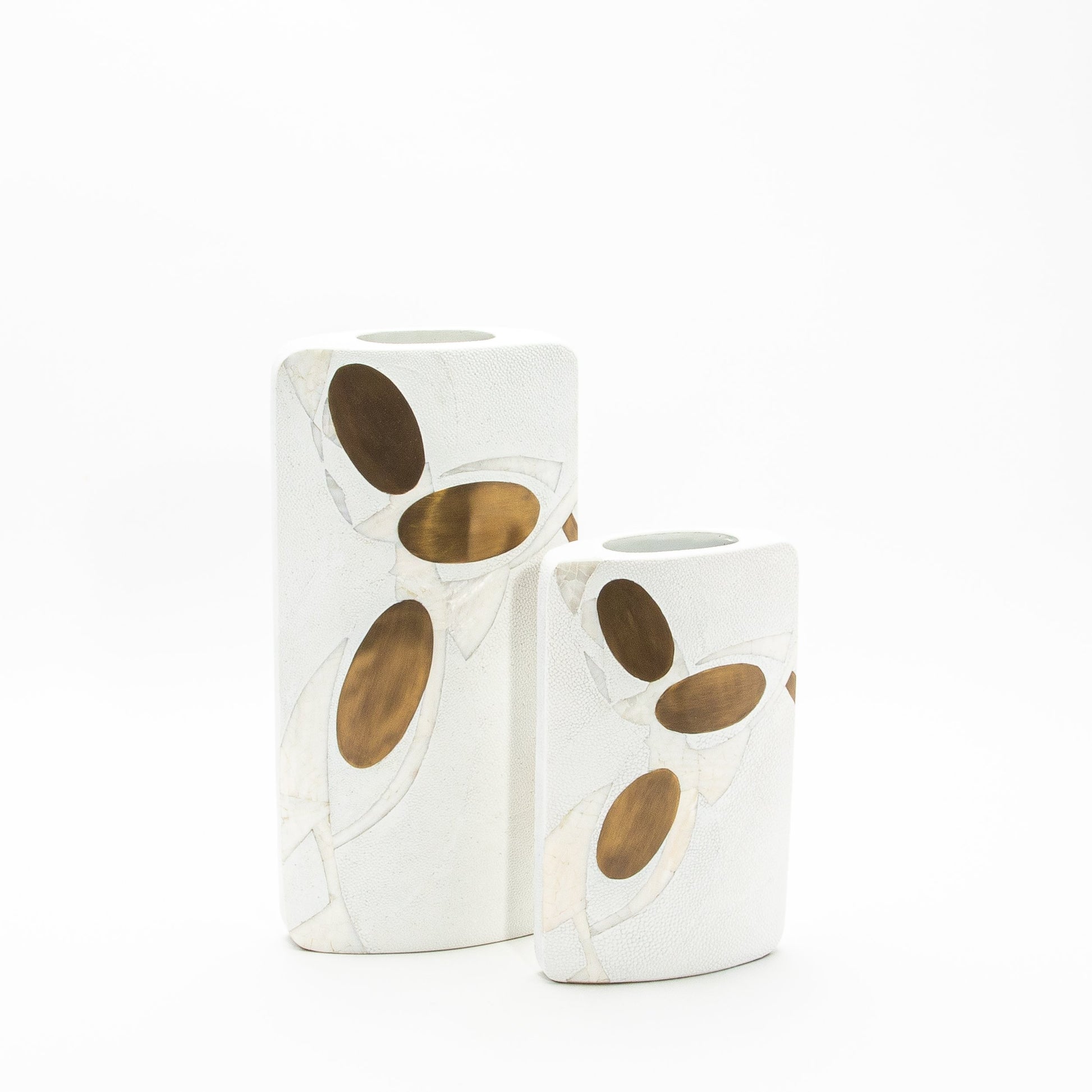 Vase in White Shagreen, Shell, and Brass by R&Y Augousti