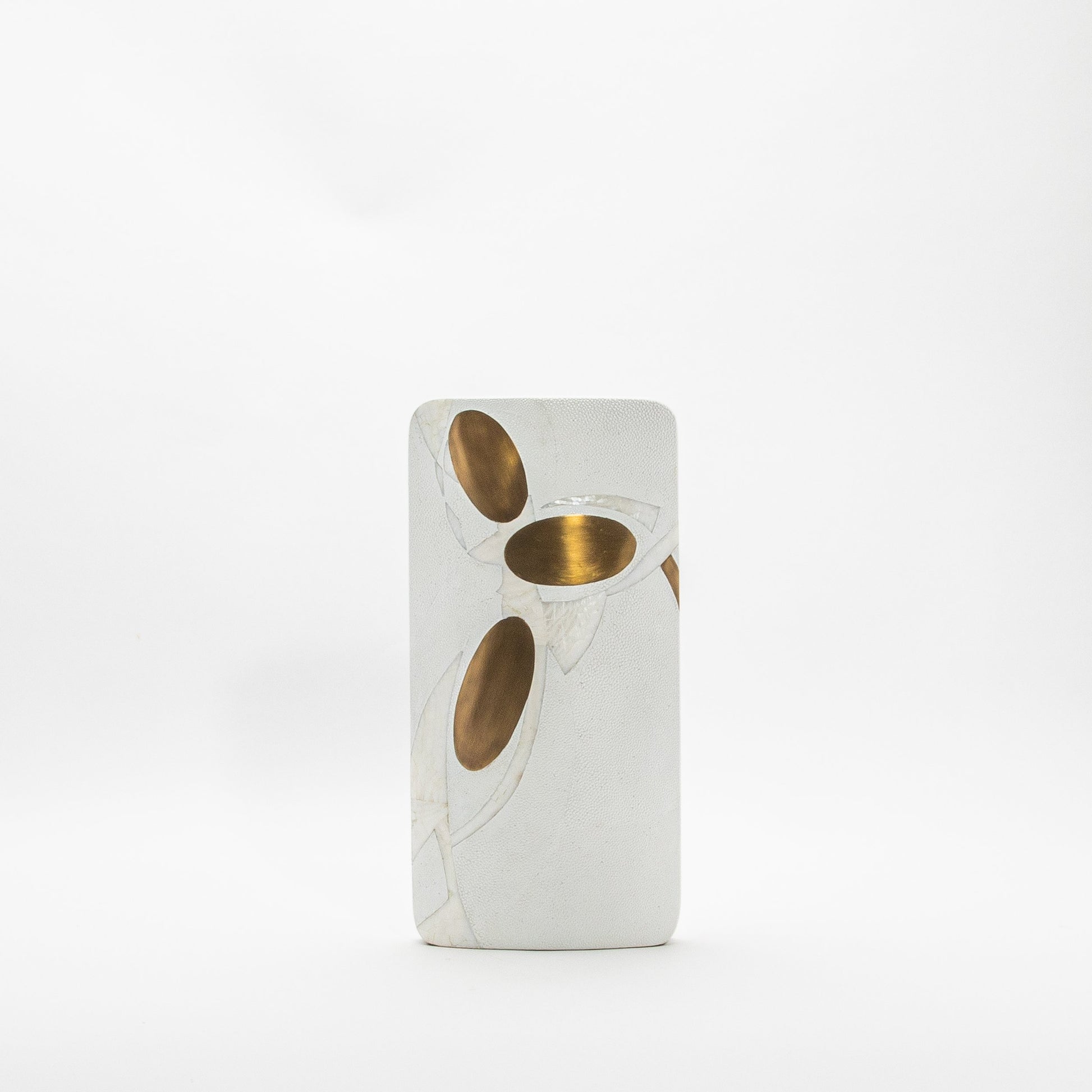 Vase in White Shagreen, Shell, and Brass by R&Y Augousti