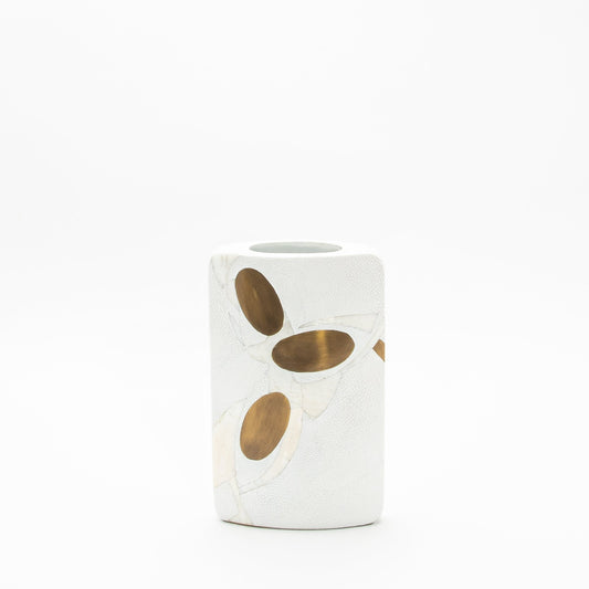 Vase in White Shagreen, Shell, and Brass R&Y Augousti