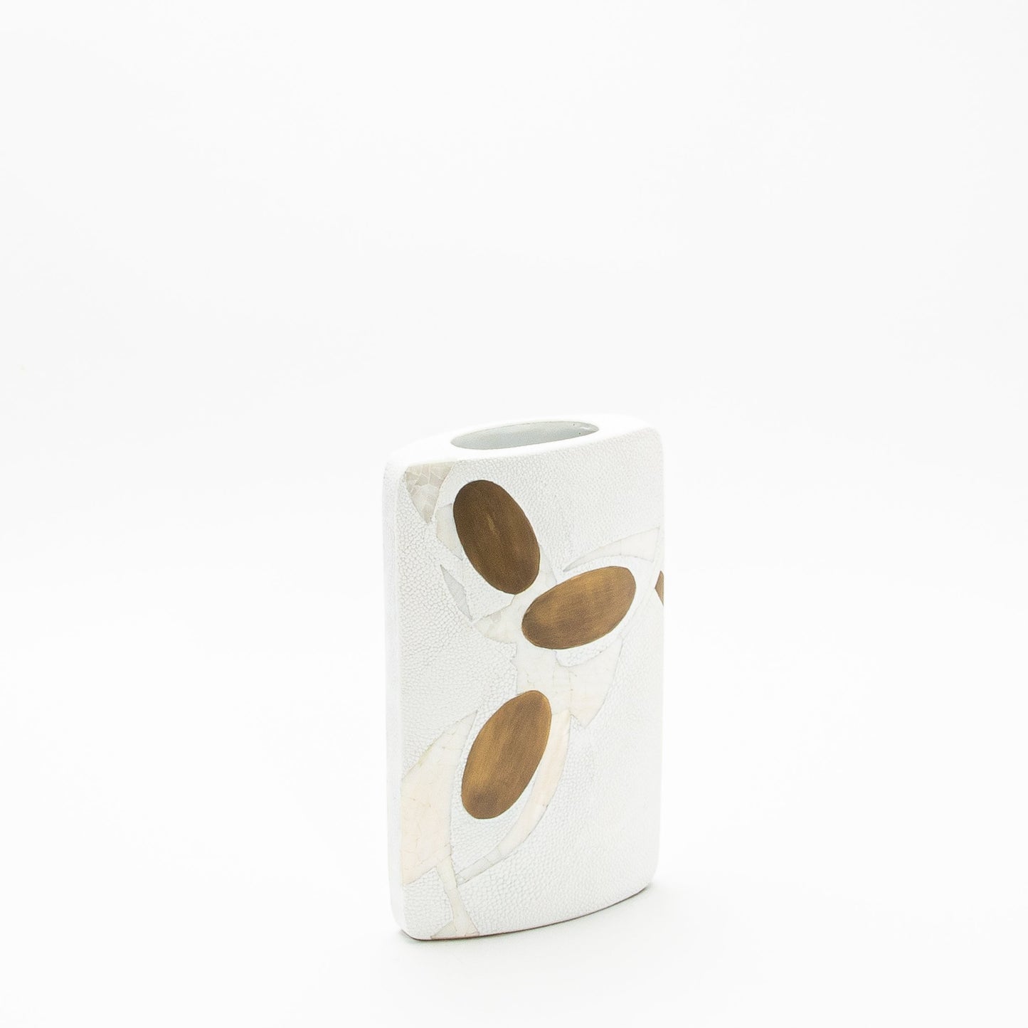 Vase in White Shagreen, Shell, and Brass R&Y Augousti