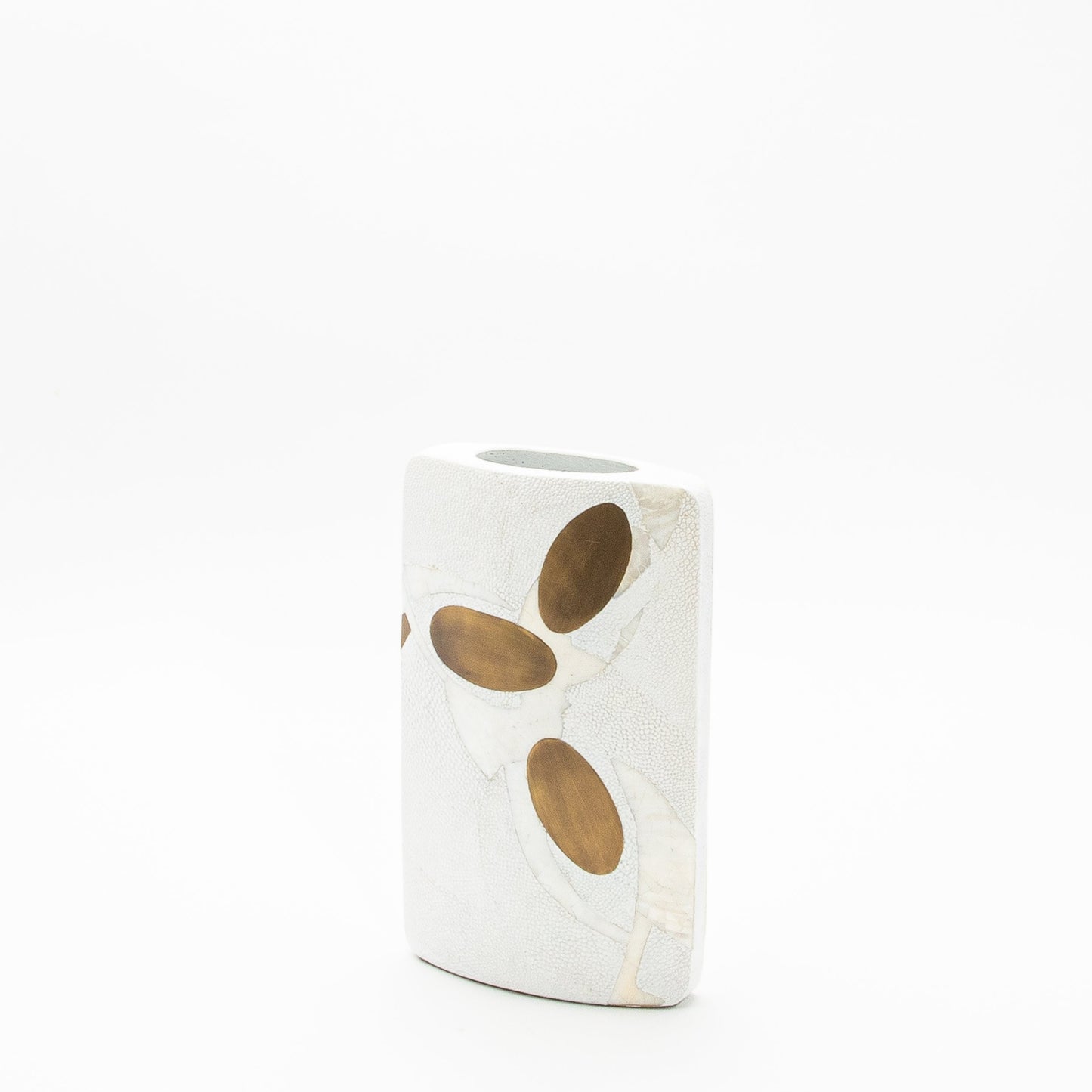 Vase in White Shagreen, Shell, and Brass R&Y Augousti