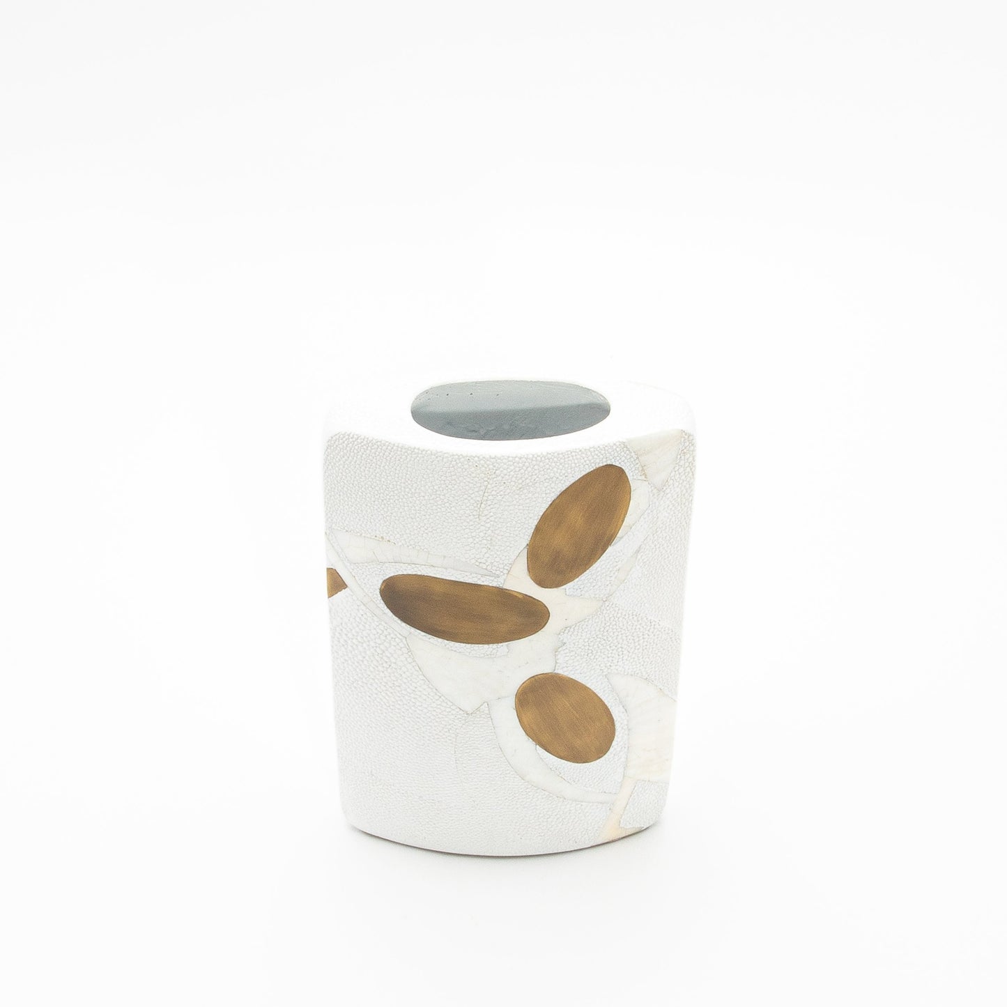Vase in White Shagreen, Shell, and Brass R&Y Augousti