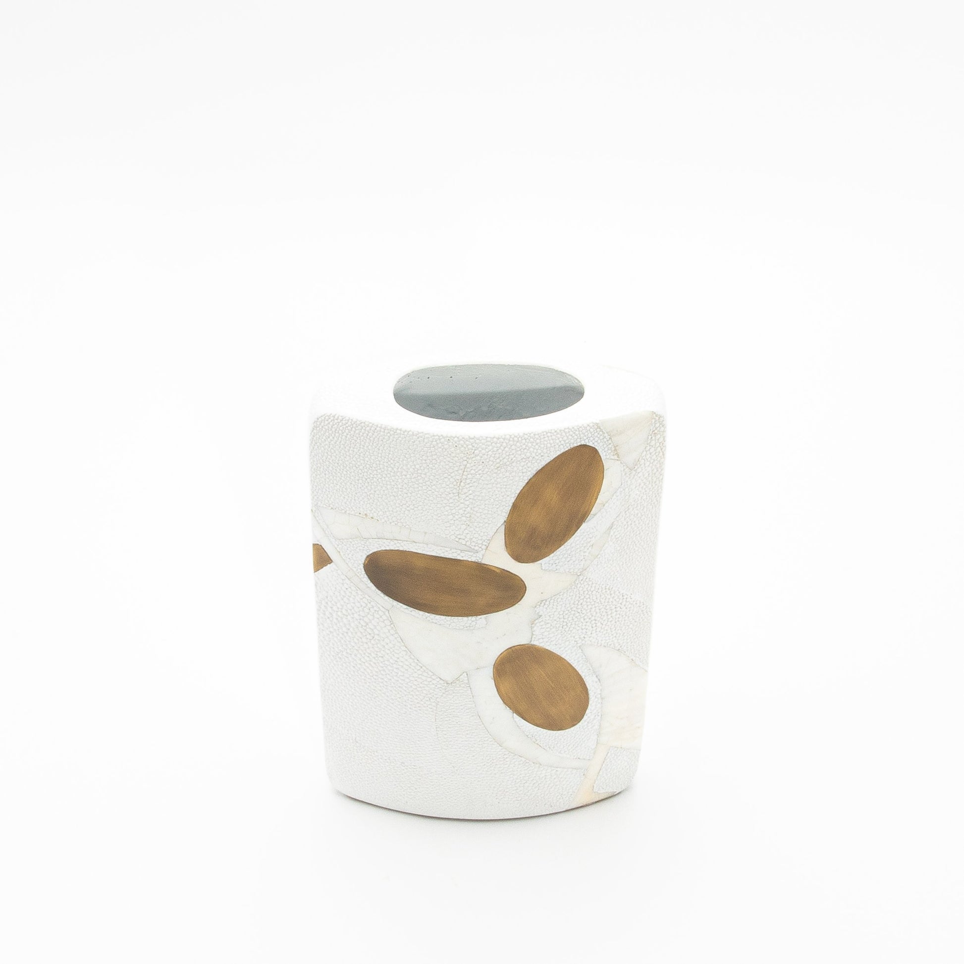 Vase in White Shagreen, Shell, and Brass R&Y Augousti