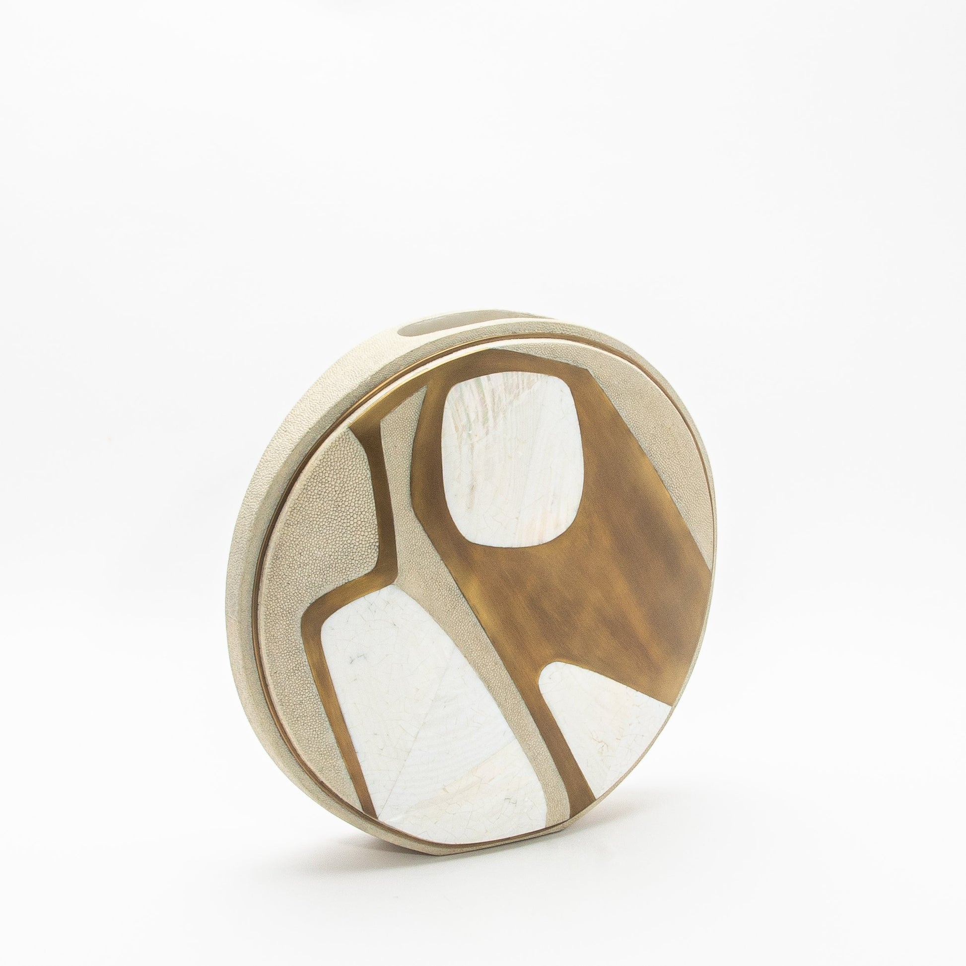 Vase in Cream Shagreen, Mother of Pearl, and Brass by R&Y Augousti
