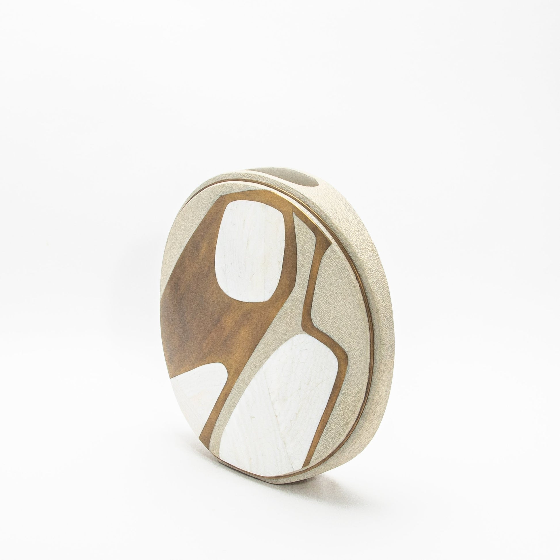 Vase in Cream Shagreen, Mother of Pearl, and Brass by R&Y Augousti
