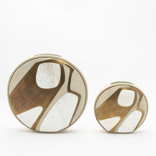 Vase in Cream Shagreen, Mother of Pearl, and Brass by R&Y Augousti
