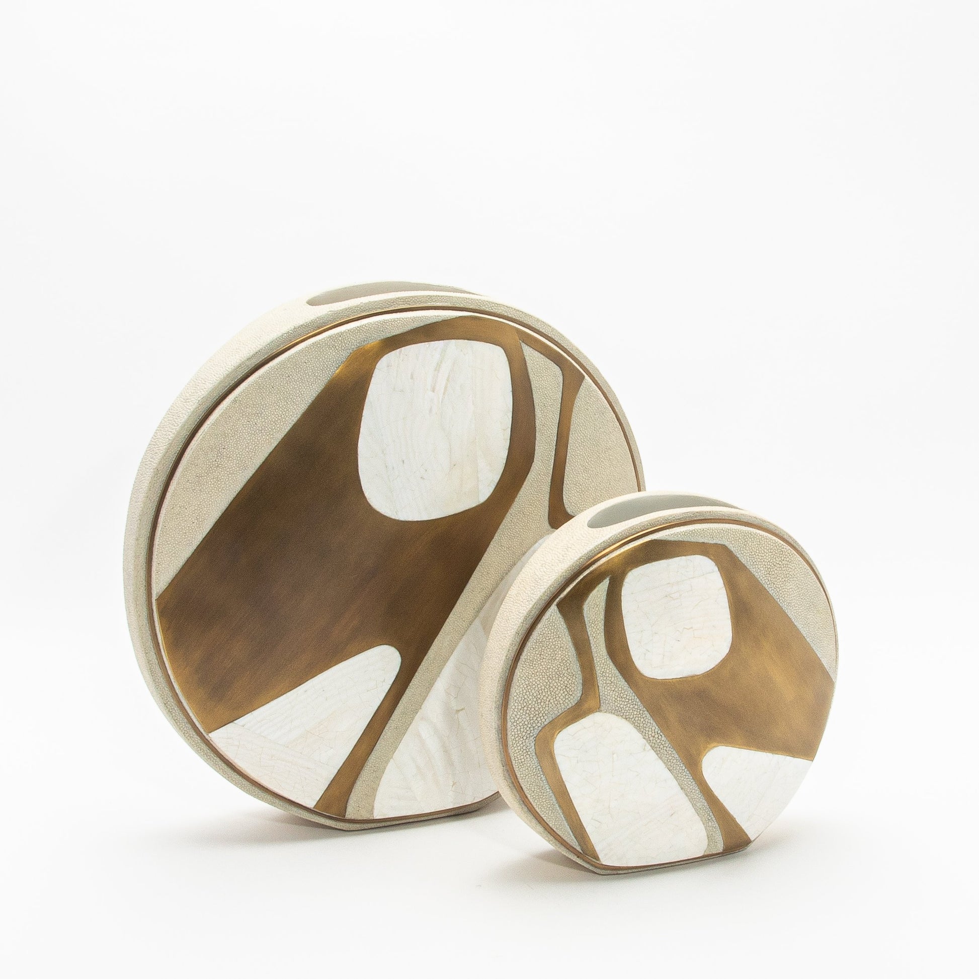 Vase in Cream Shagreen, Mother of Pearl, and Brass by R&Y Augousti