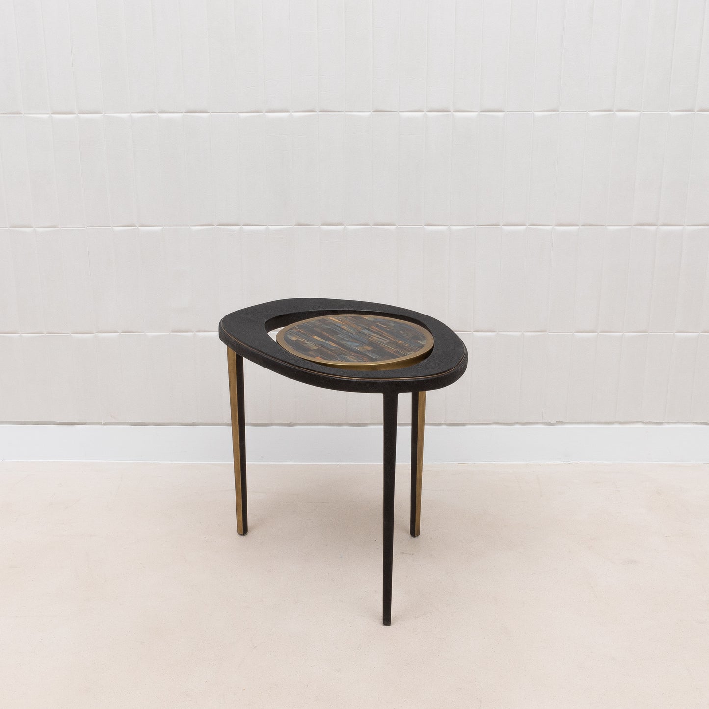 Side Table in Black Shagreen with Tiger Eye Stone Top and Bronze Patina Brass by R&Y Augousti