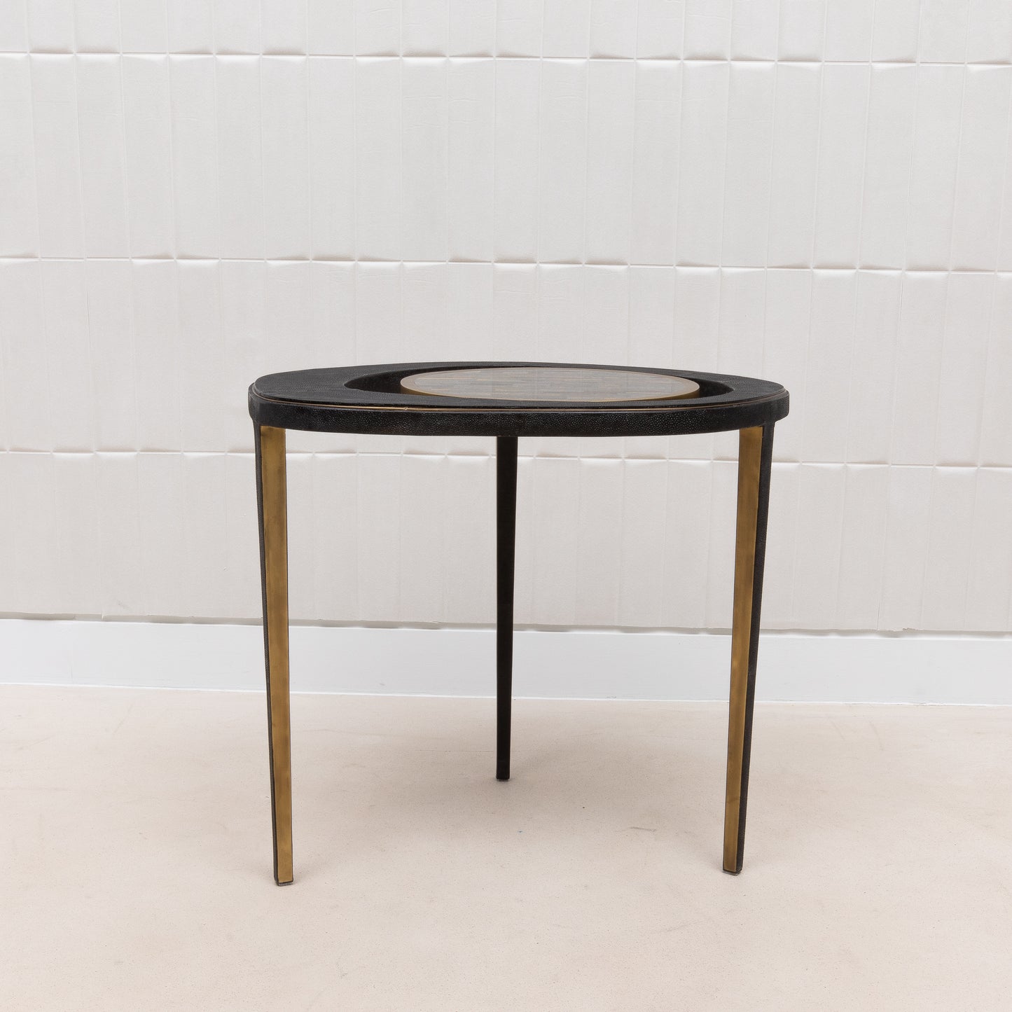 Side Table in Black Shagreen with Tiger Eye Stone Top and Bronze Patina Brass by R&Y Augousti