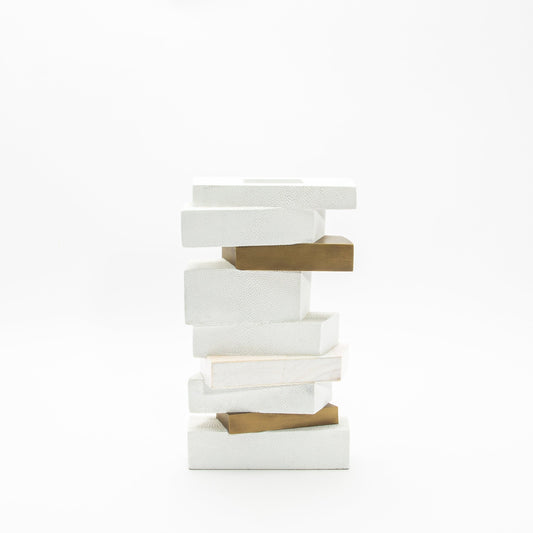 Sculptural Vase in White Shagreen, Shell, and Brass by KIFU Paris