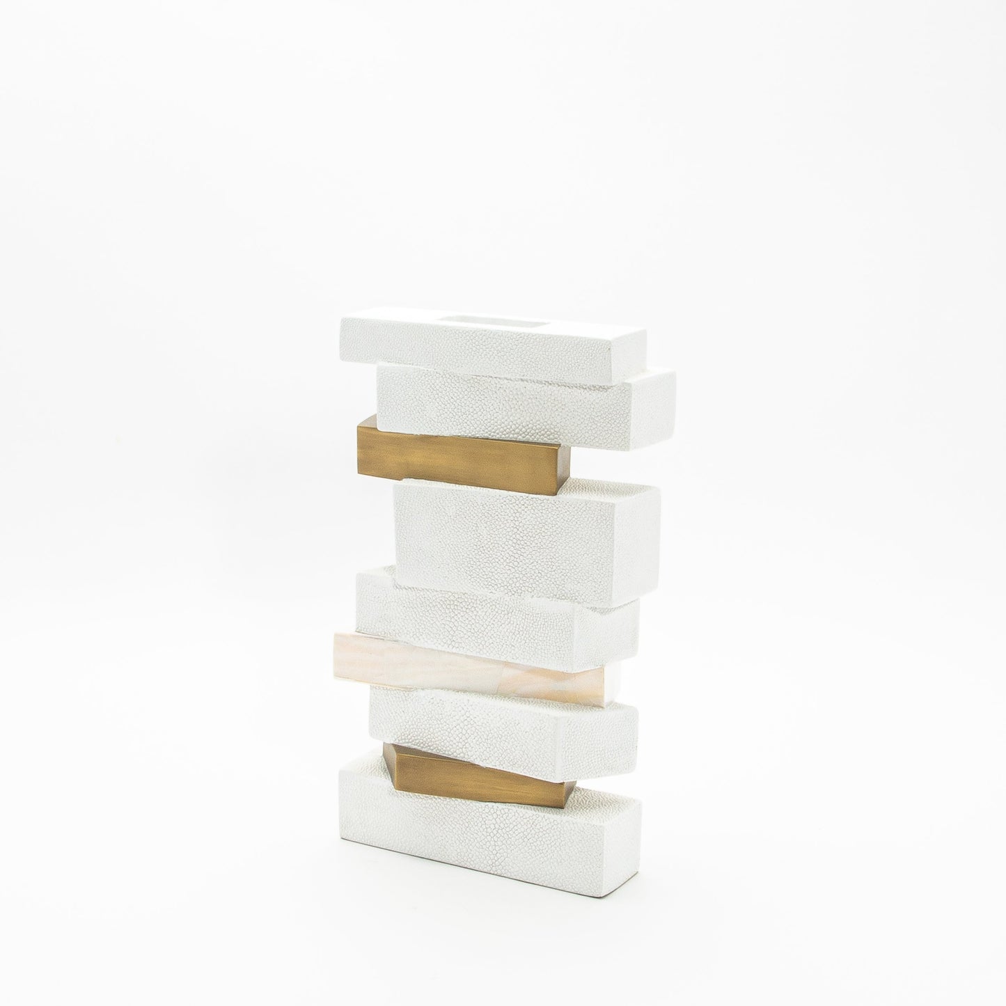 Sculptural Vase in White Shagreen, Shell, and Brass by KIFU Paris