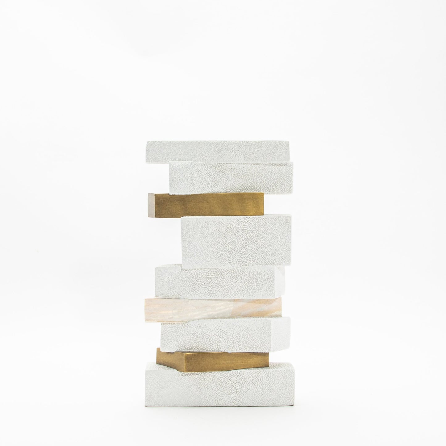 Sculptural Vase in White Shagreen, Shell, and Brass by KIFU Paris