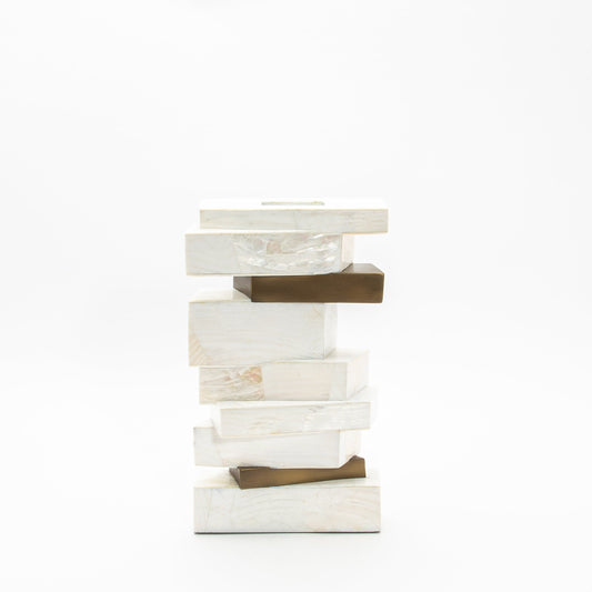 Sculptural Vase in White Shagreen, Mother of Pearl, and Brass by Kifu Paris