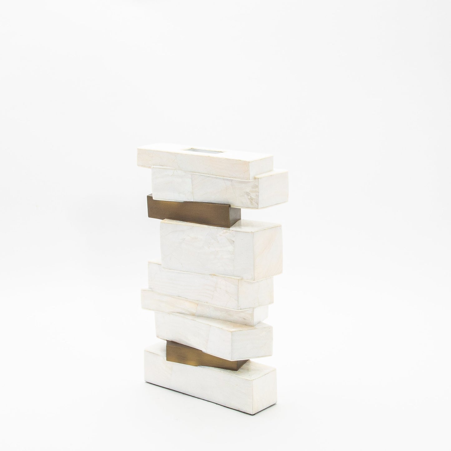 Sculptural Vase in White Shagreen, Mother of Pearl, and Brass by Kifu Paris