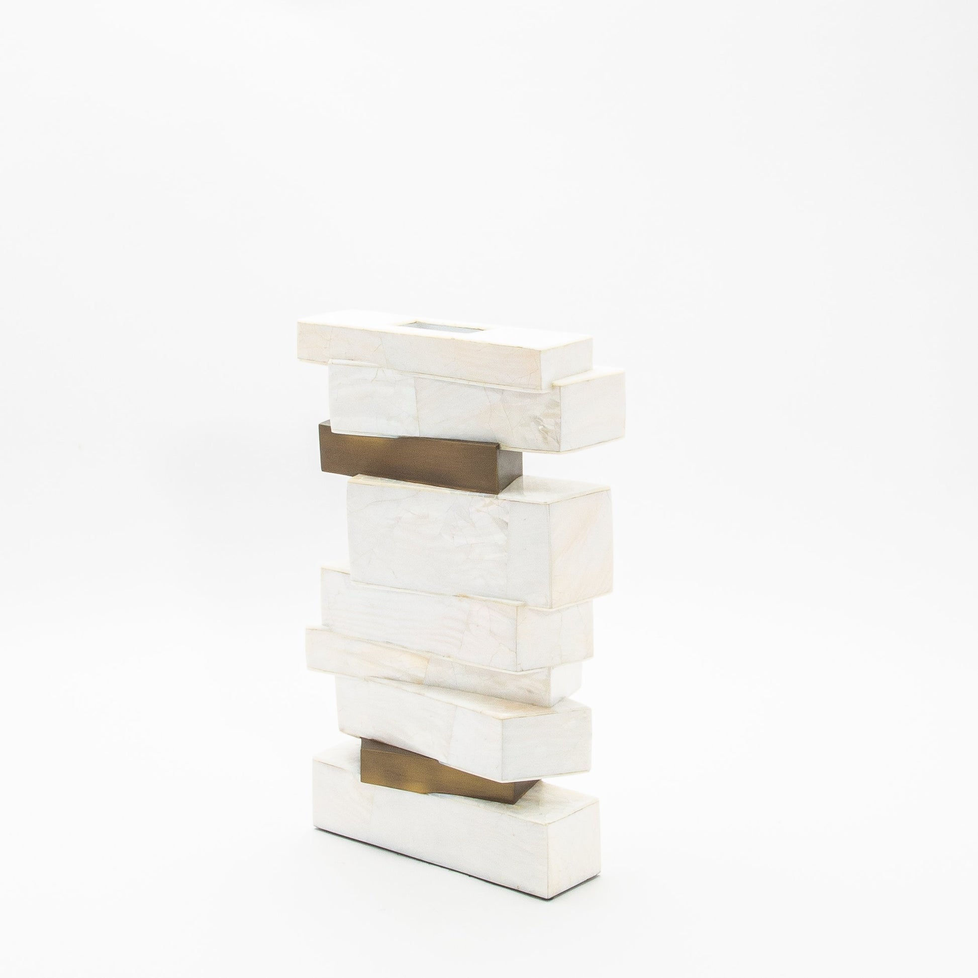 Sculptural Vase in White Shagreen, Mother of Pearl, and Brass by Kifu Paris