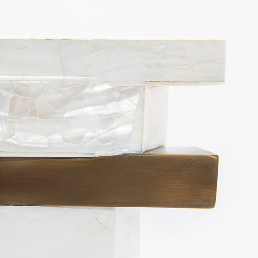 Sculptural Vase in White Shagreen, Mother of Pearl, and Brass by Kifu Paris