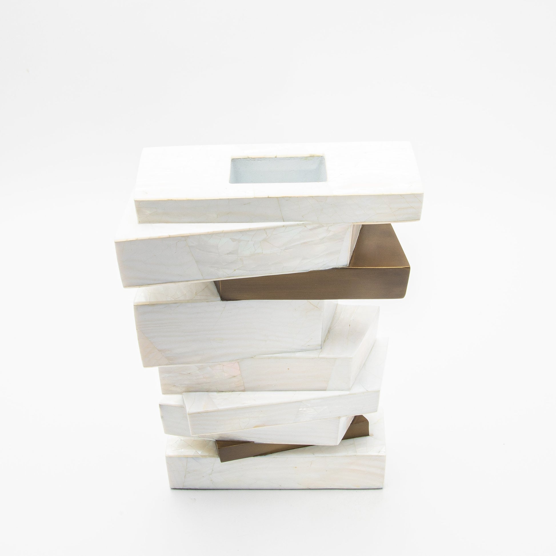 Sculptural Vase in White Shagreen, Mother of Pearl, and Brass by Kifu Paris