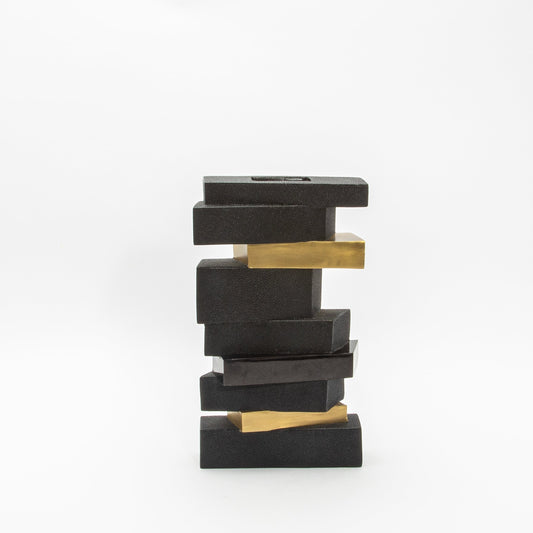 Sculptural Vase in Black Shagreen, Shell, and Brass by KIFU Paris