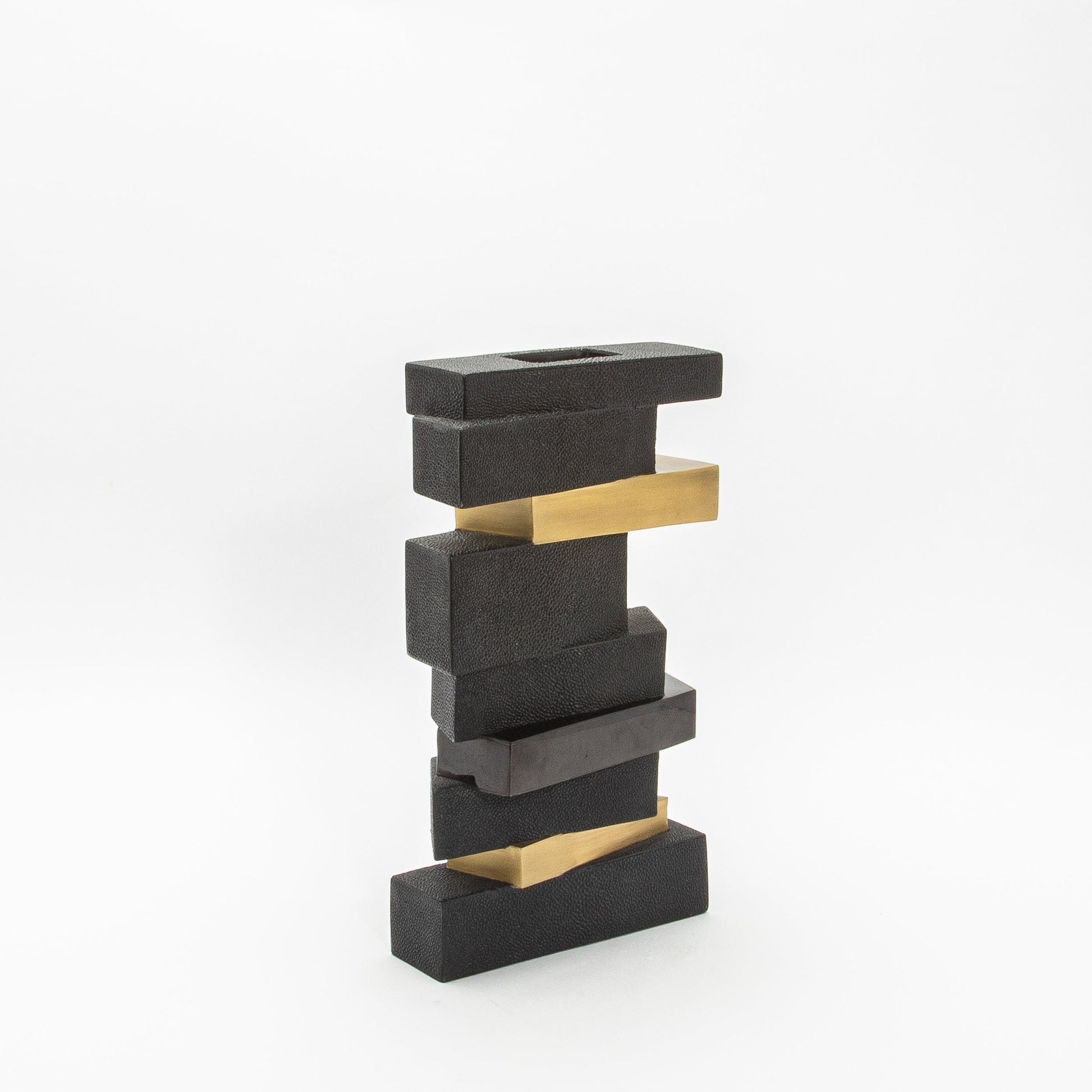 Sculptural Vase in Black Shagreen, Shell, and Brass by KIFU Paris