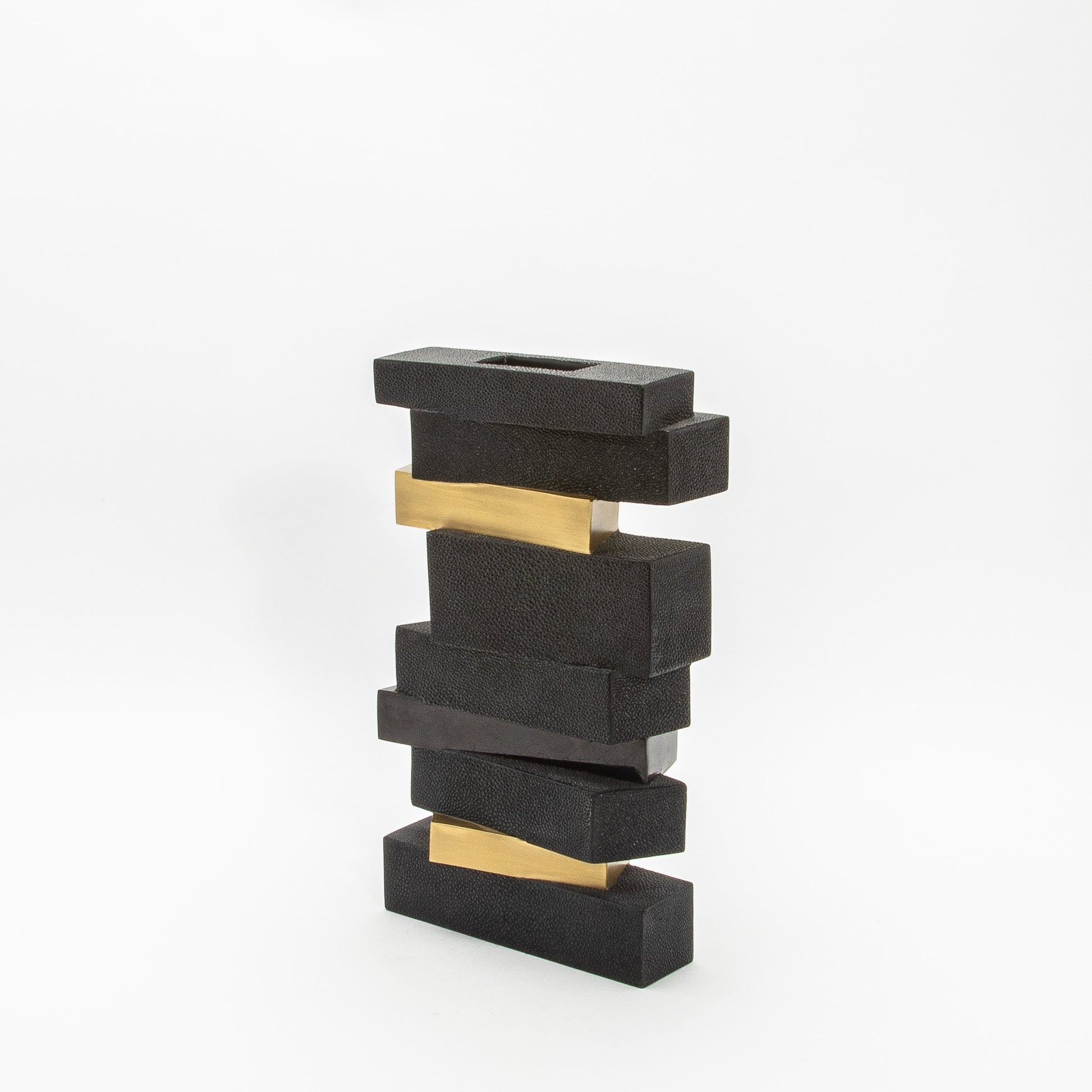 Sculptural Vase in Black Shagreen, Shell, and Brass by KIFU Paris