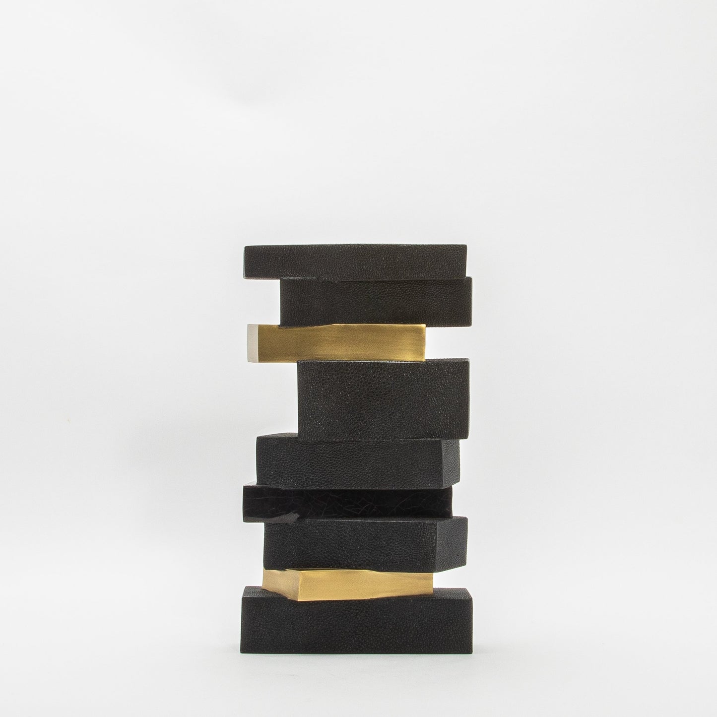Sculptural Vase in Black Shagreen, Shell, and Brass by KIFU Paris