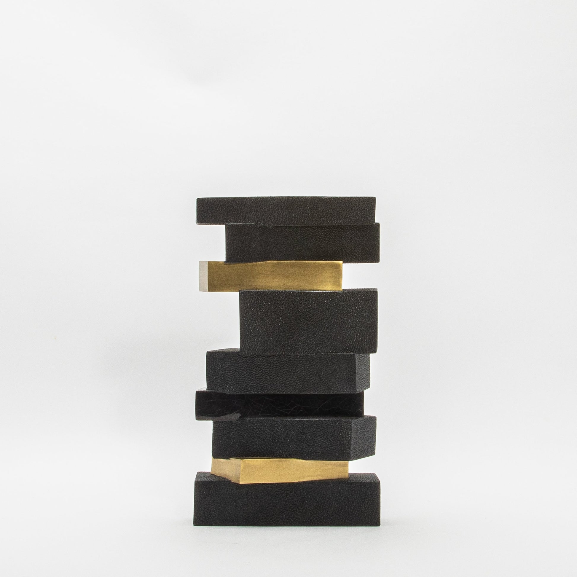 Sculptural Vase in Black Shagreen, Shell, and Brass by KIFU Paris