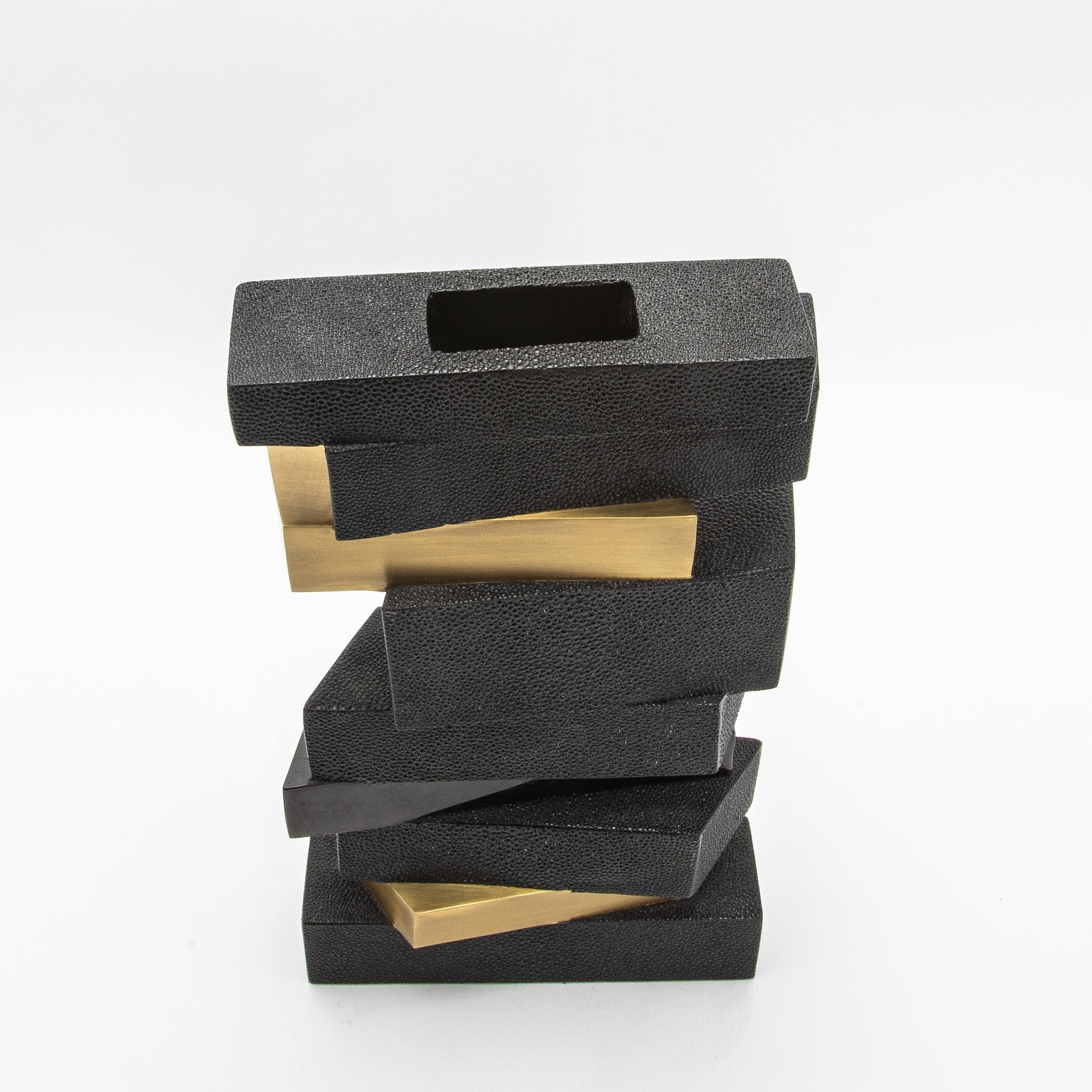 Sculptural Vase in Black Shagreen, Shell, and Brass by KIFU Paris