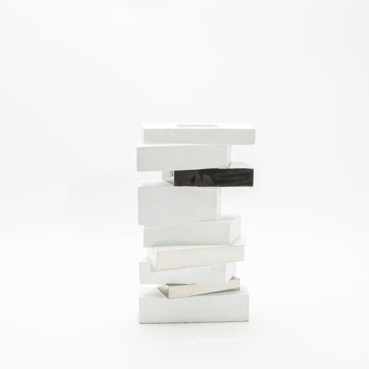 Sculptural Vase in White Shagreen, Shell, and Stainless Steel by KIFU Paris