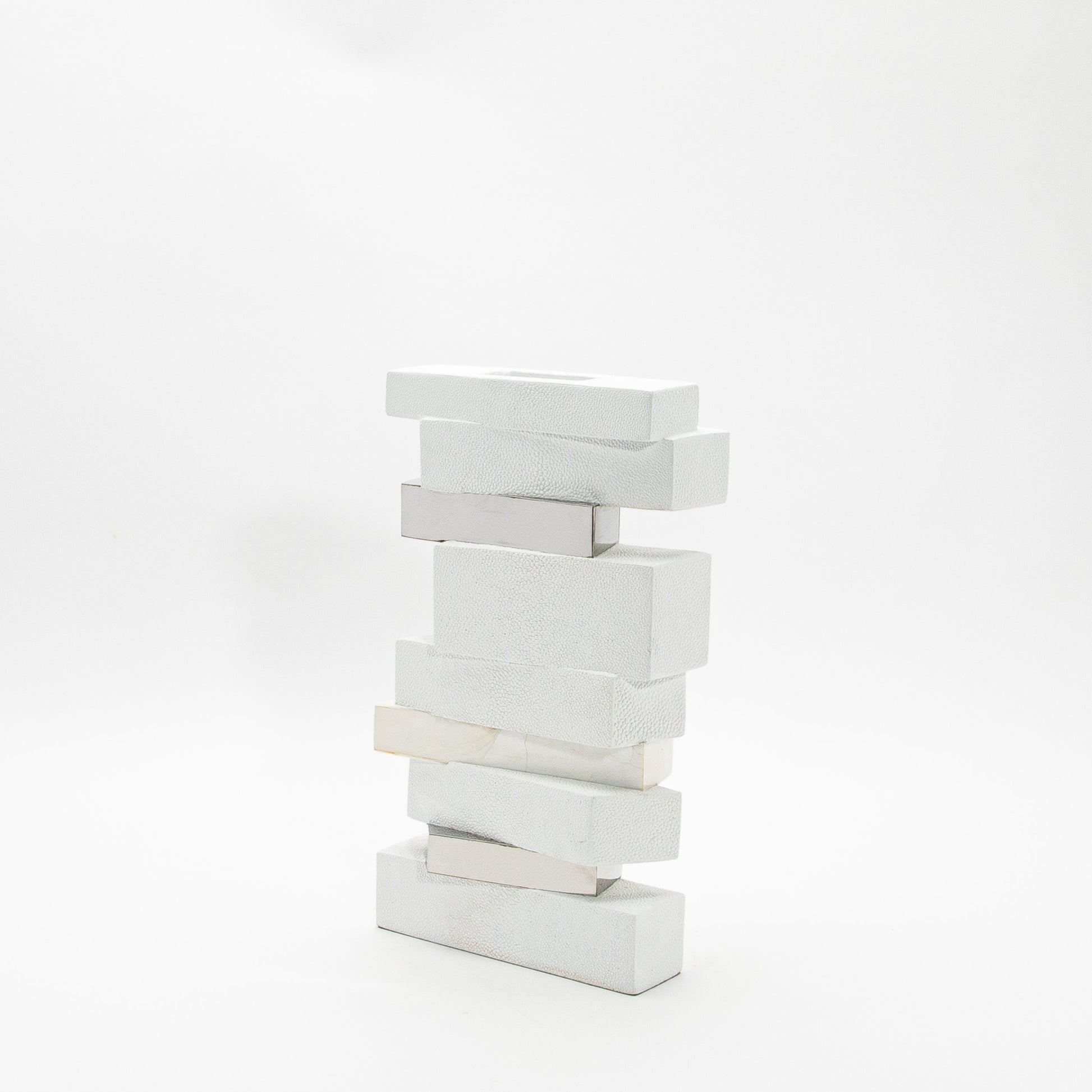 Sculptural Vase in White Shagreen, Shell, and Stainless Steel by KIFU Paris