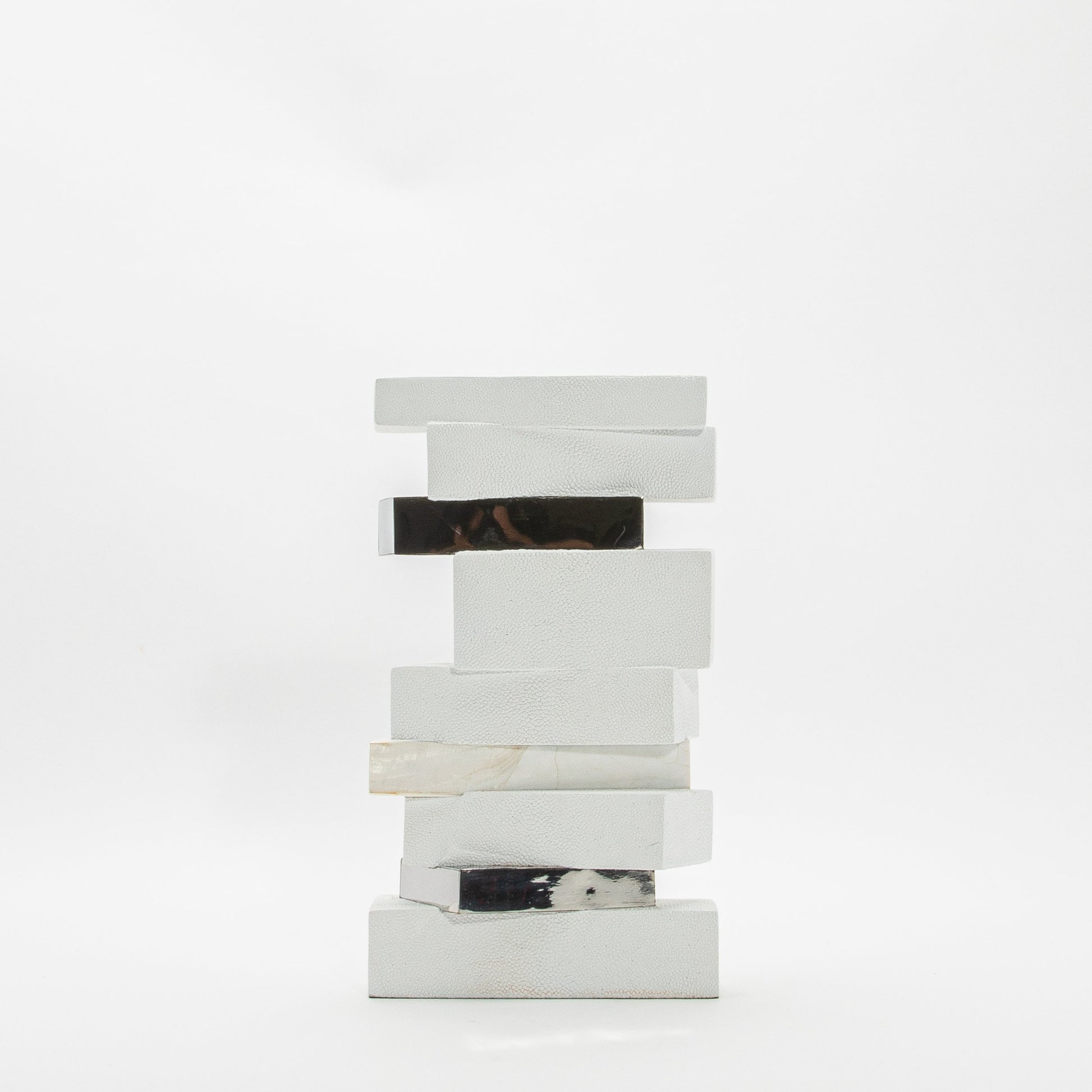 Sculptural Vase in White Shagreen, Shell, and Stainless Steel by KIFU Paris