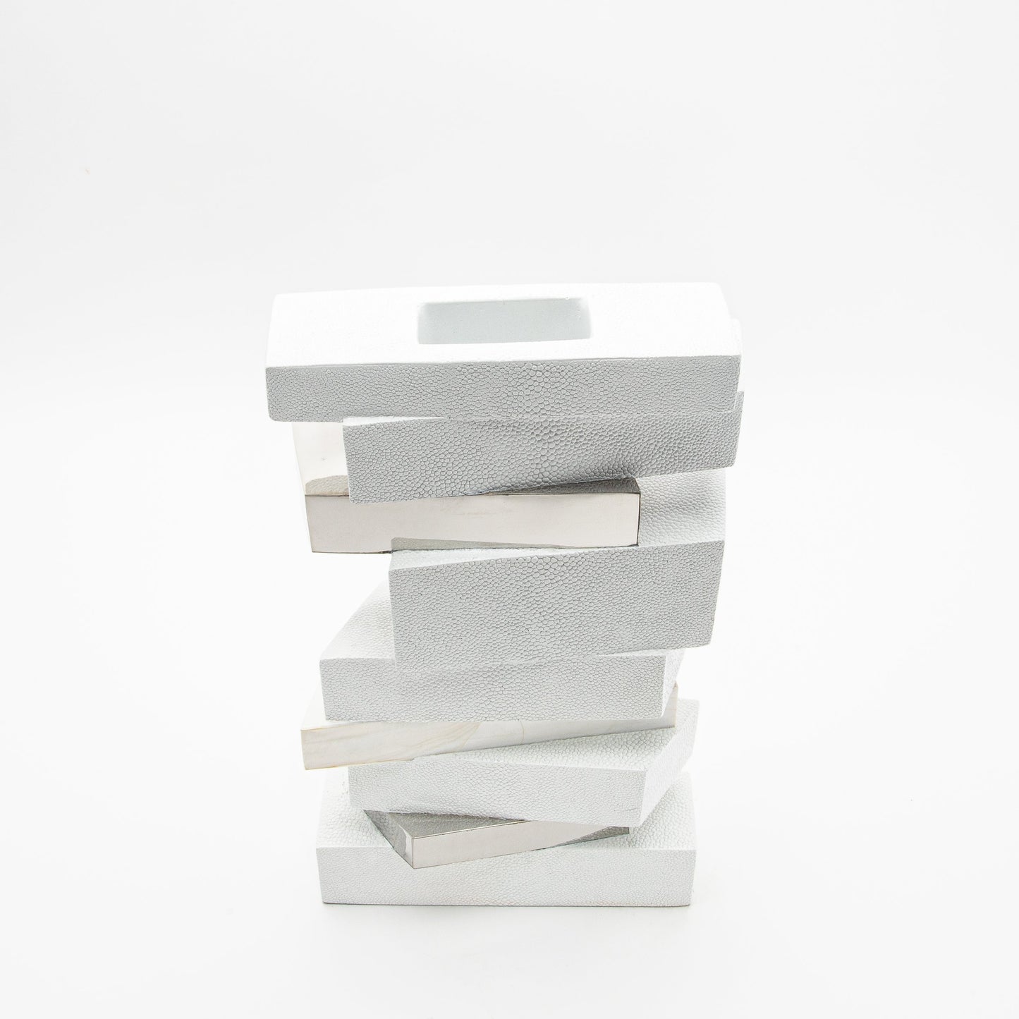 Sculptural Vase in White Shagreen, Shell, and Stainless Steel by KIFU Paris
