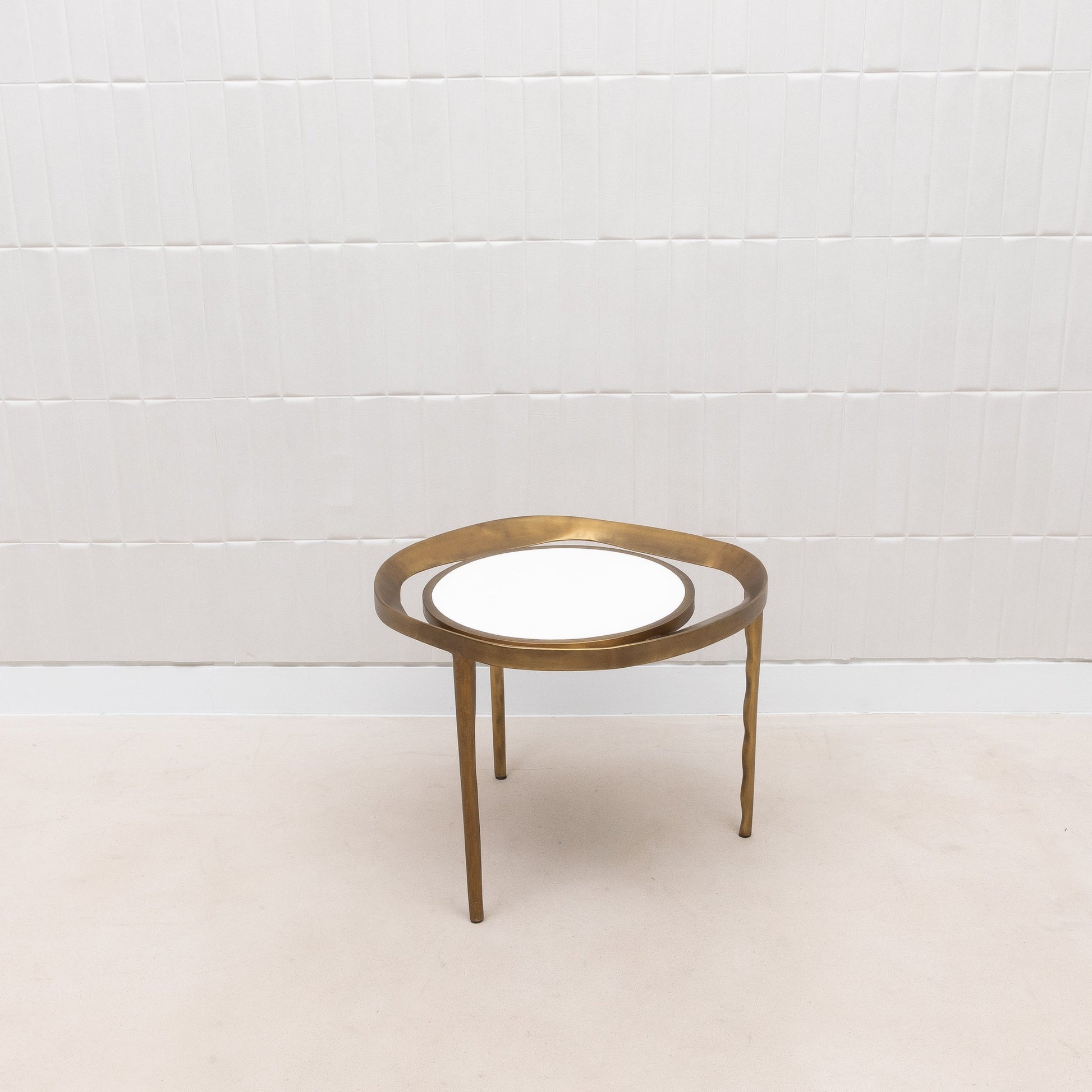 Side Table in White Shagreen and Bronze Patina Brass by R&Y Augousti