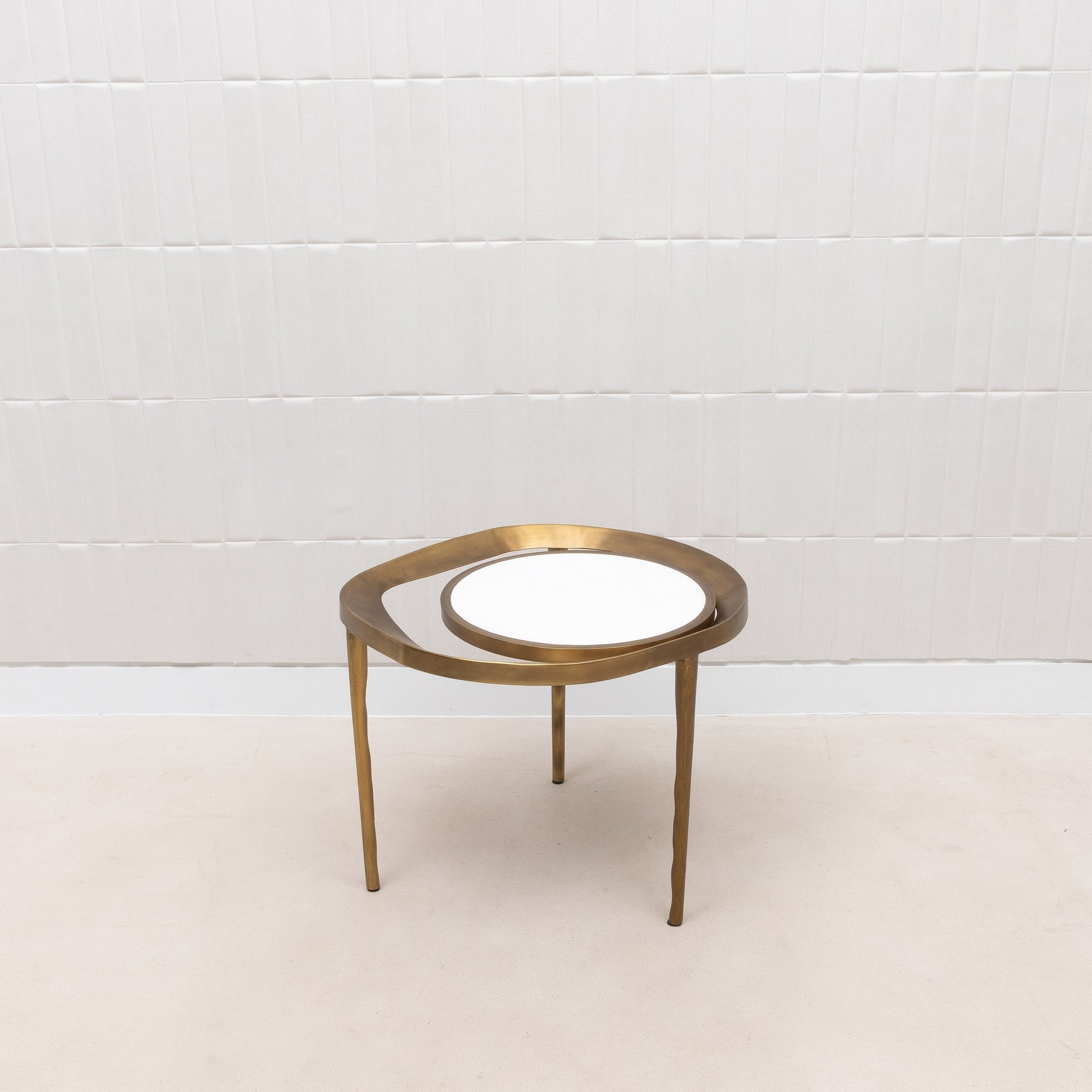 Side Table in White Shagreen and Bronze Patina Brass by R&Y Augousti