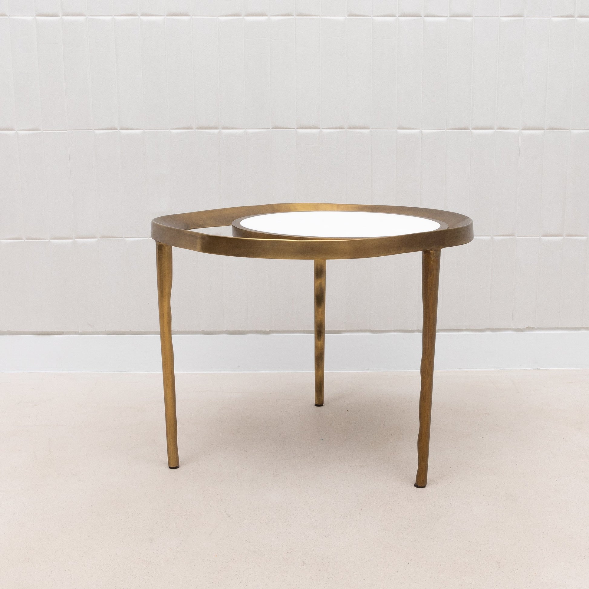 Side Table in White Shagreen and Bronze Patina Brass by R&Y Augousti
