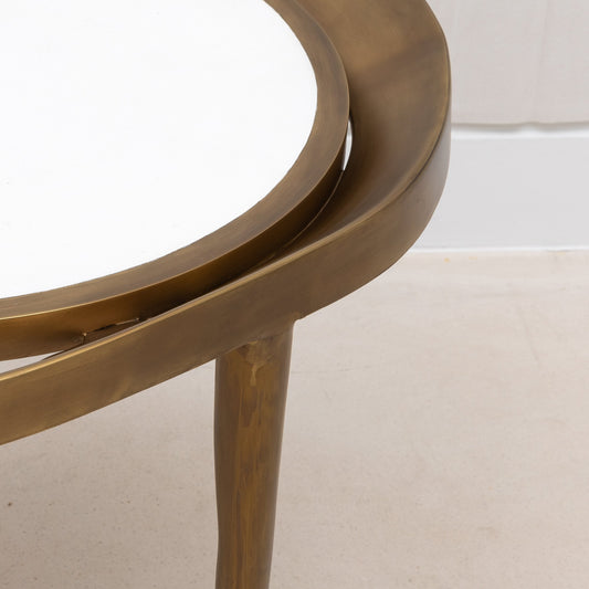 Side Table in White Shagreen and Bronze Patina Brass by R&Y Augousti