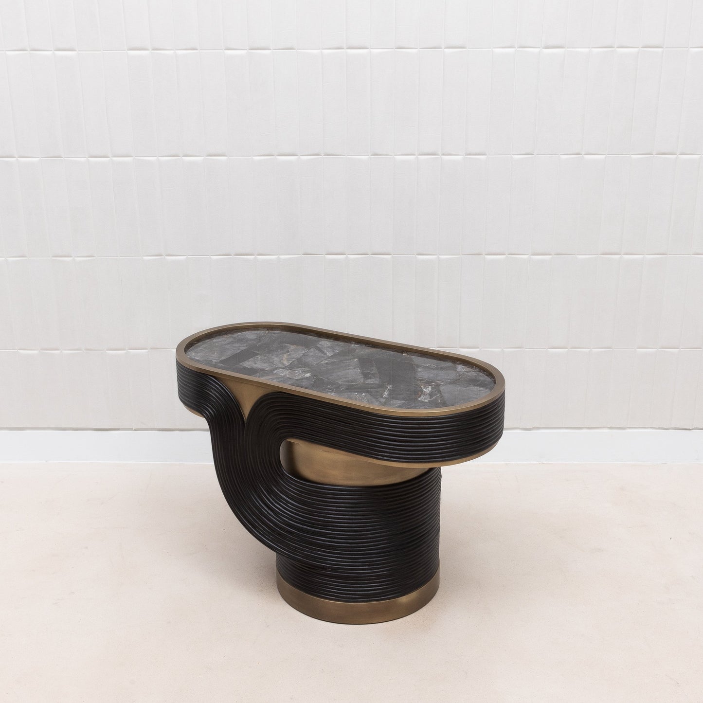 Licol Quartz and Rattan Side Table by R&Y Augousti