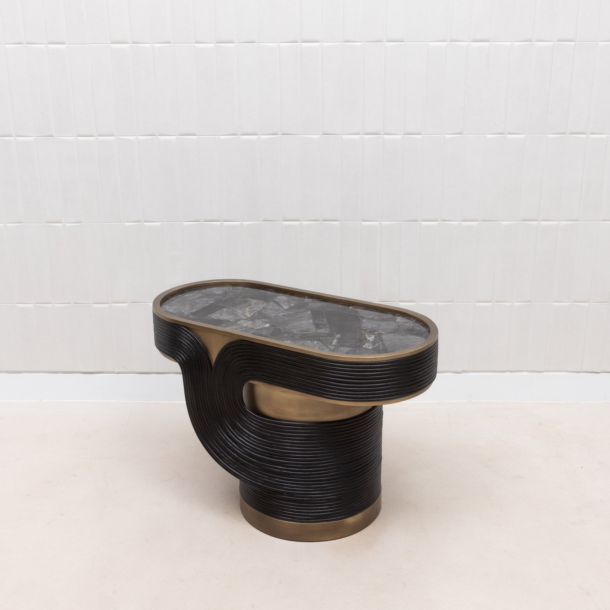 Licol Quartz and Rattan Side Table by R&Y Augousti