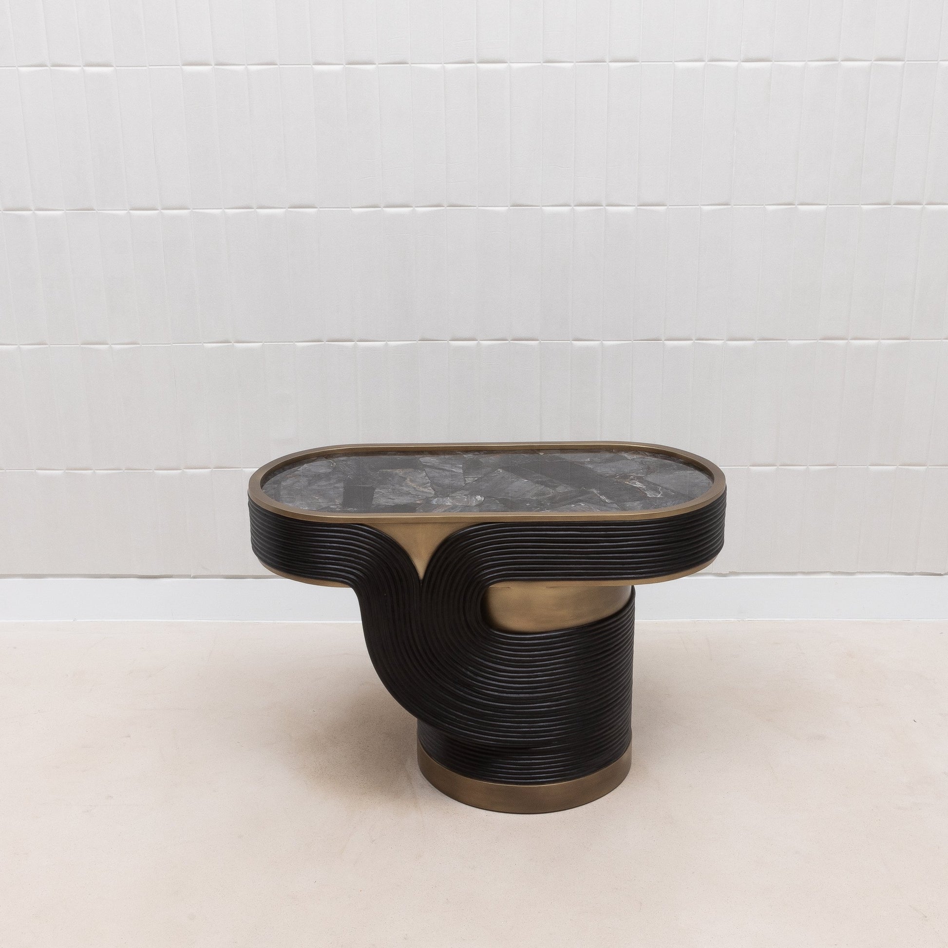 Licol Quartz and Rattan Side Table by R&Y Augousti