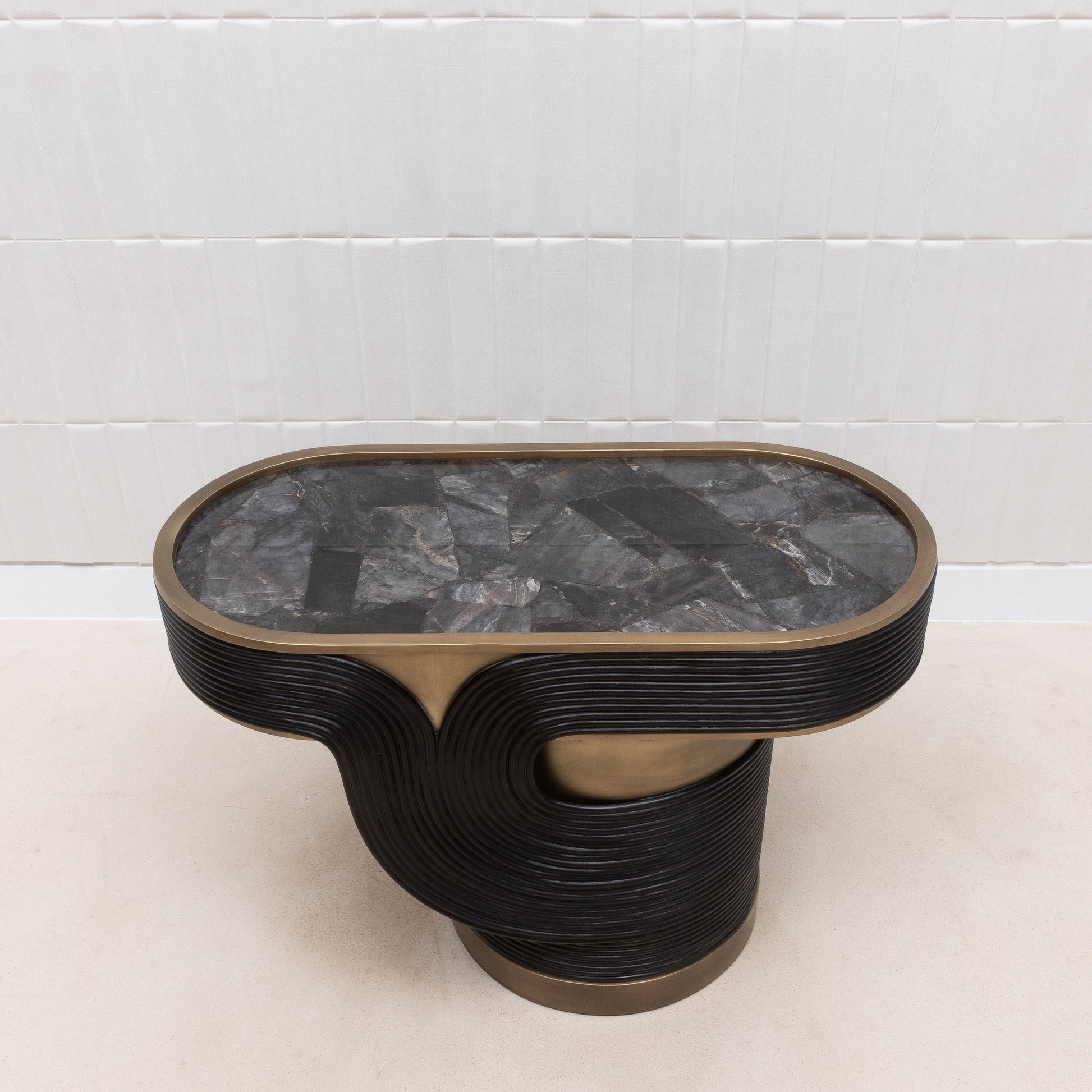 Licol Quartz and Rattan Side Table by R&Y Augousti