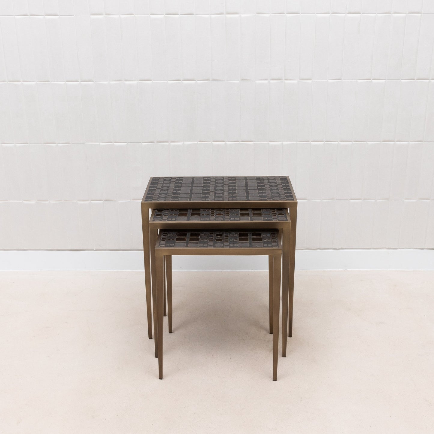 Set of 3 Nesting Tables in Black Shagreen and Pen Shell by R&Y Augousti