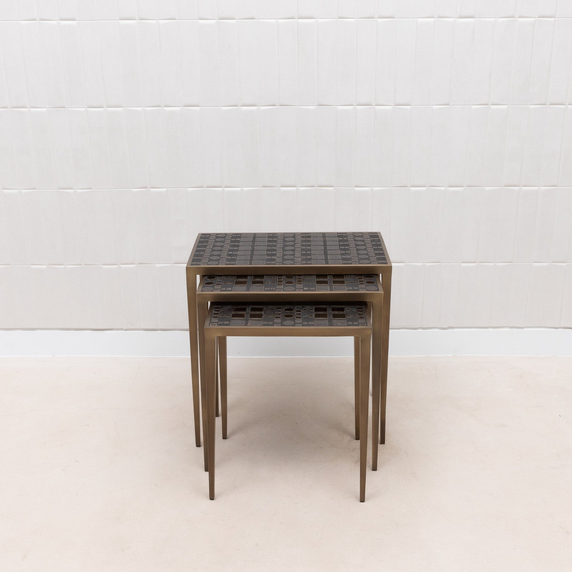 Set of 3 Nesting Tables in Black Shagreen and Pen Shell by R&Y Augousti