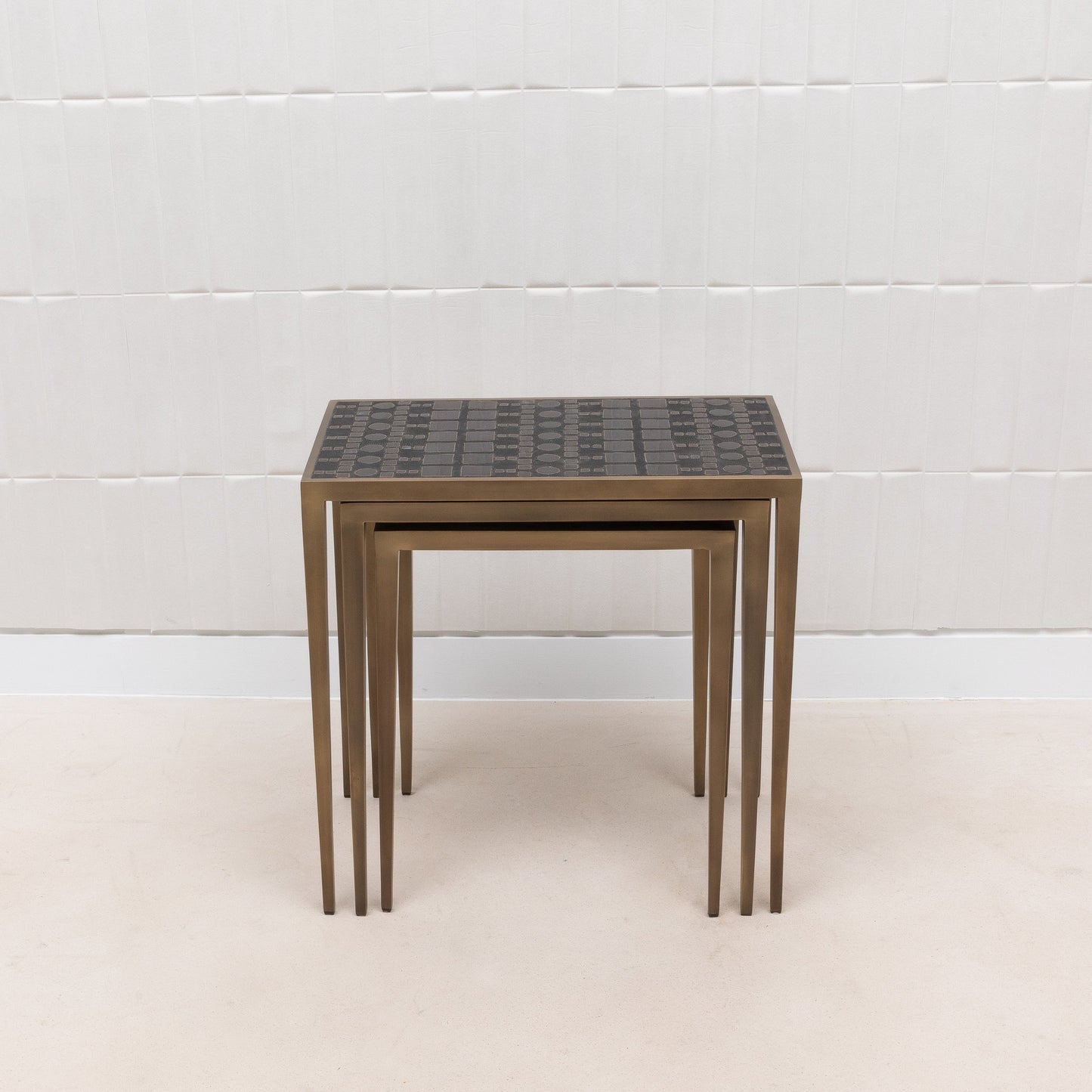 Set of 3 Nesting Tables in Black Shagreen and Pen Shell by R&Y Augousti