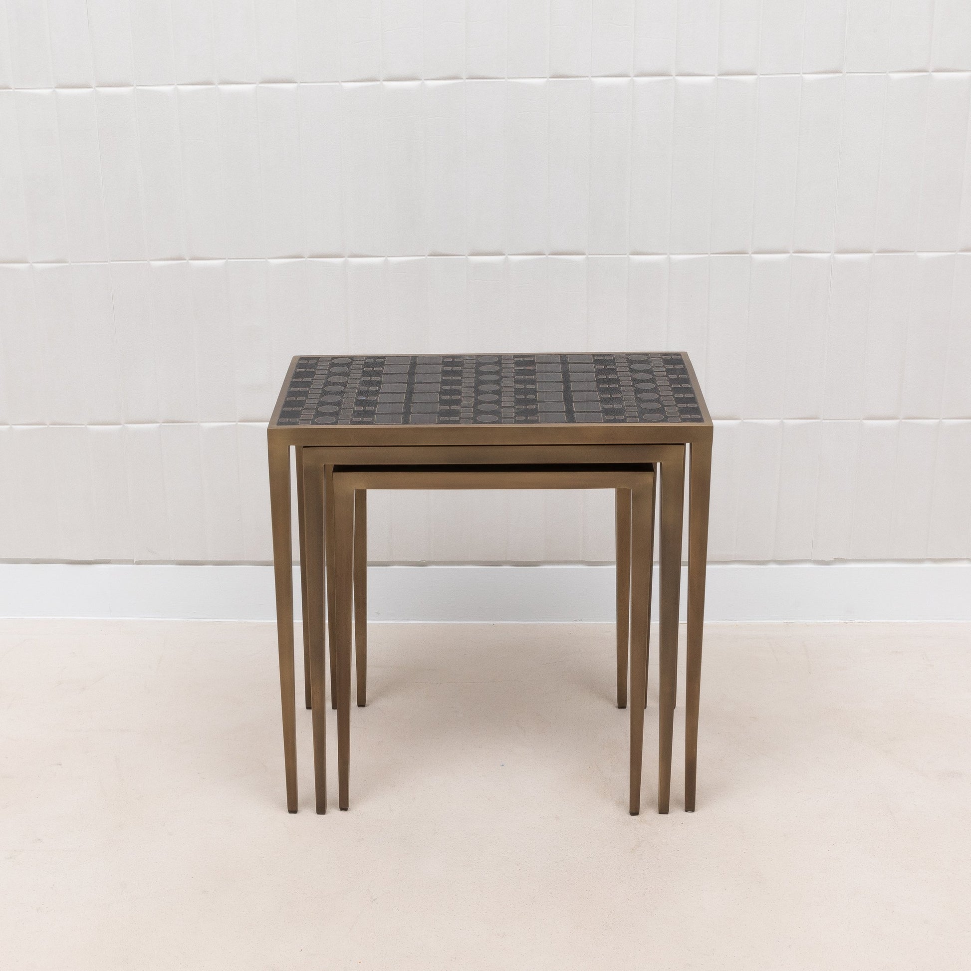 Set of 3 Nesting Tables in Black Shagreen and Pen Shell by R&Y Augousti