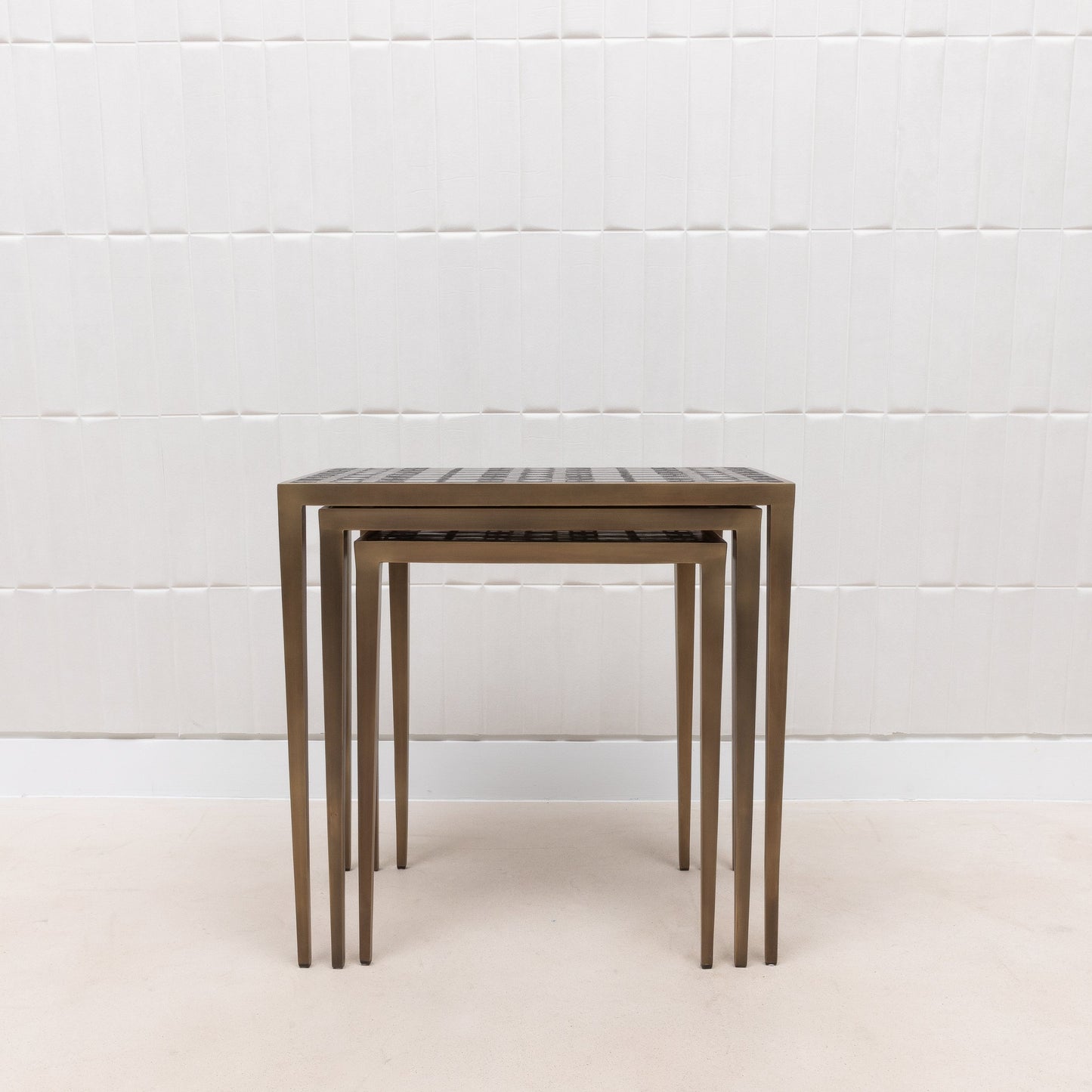 Set of 3 Nesting Tables in Black Shagreen and Pen Shell by R&Y Augousti