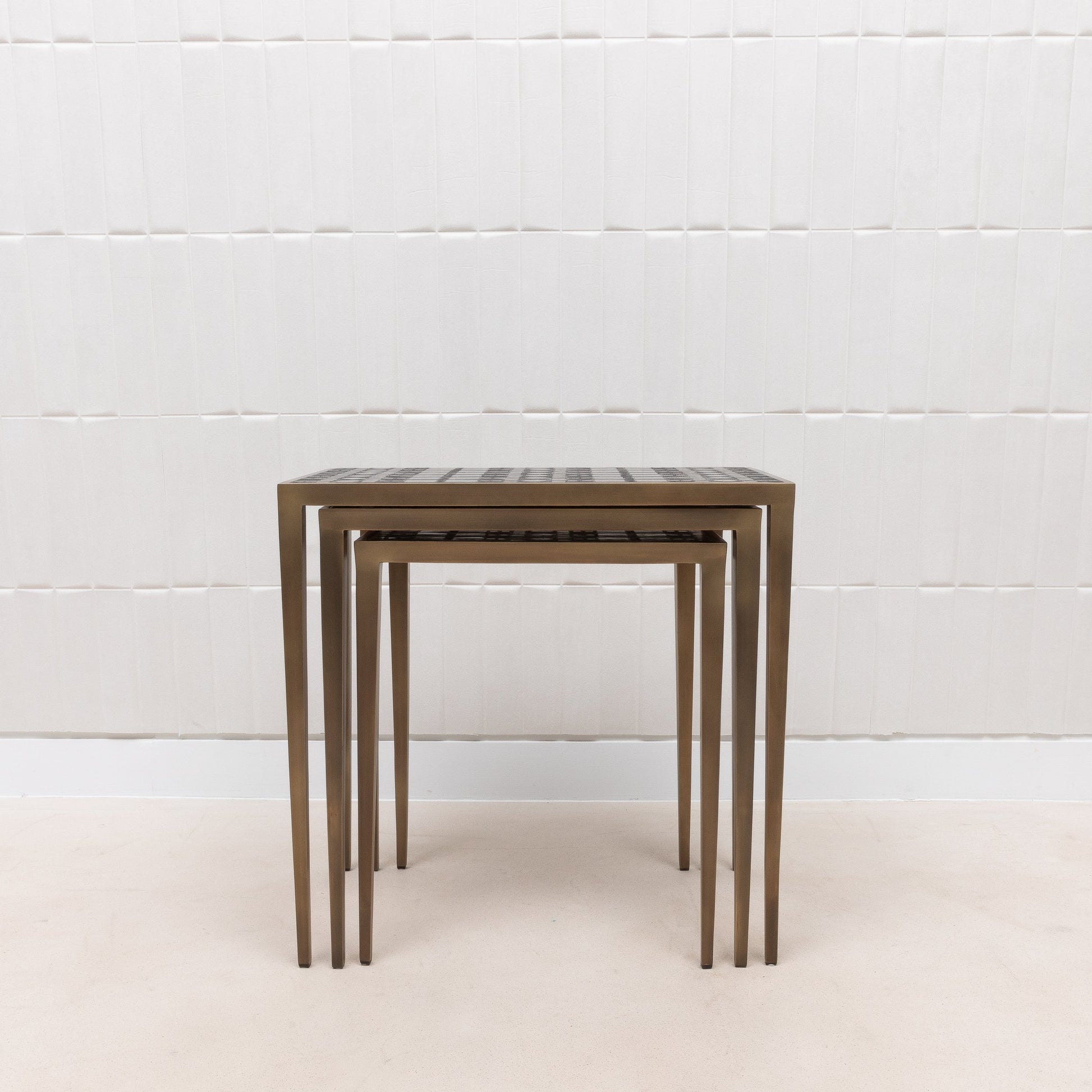 Set of 3 Nesting Tables in Black Shagreen and Pen Shell by R&Y Augousti