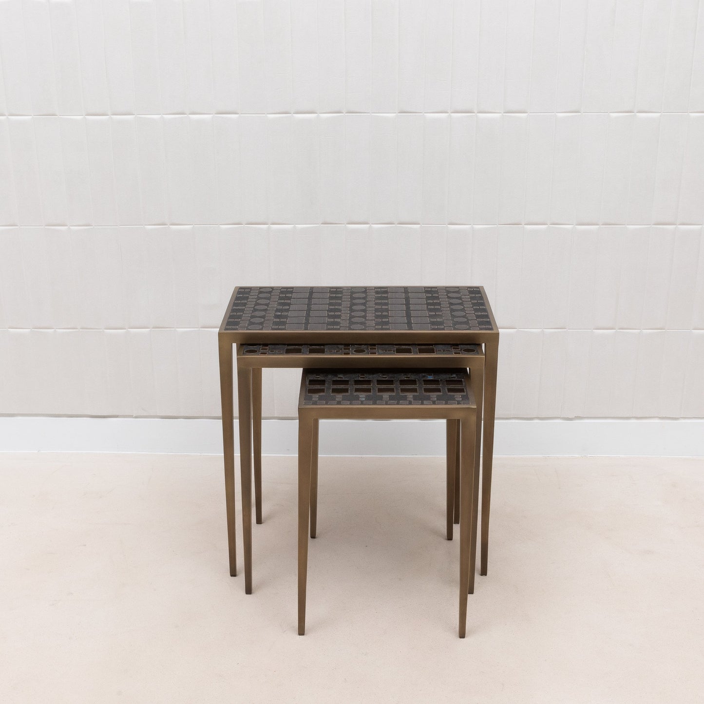 Set of 3 Nesting Tables in Black Shagreen and Pen Shell by R&Y Augousti