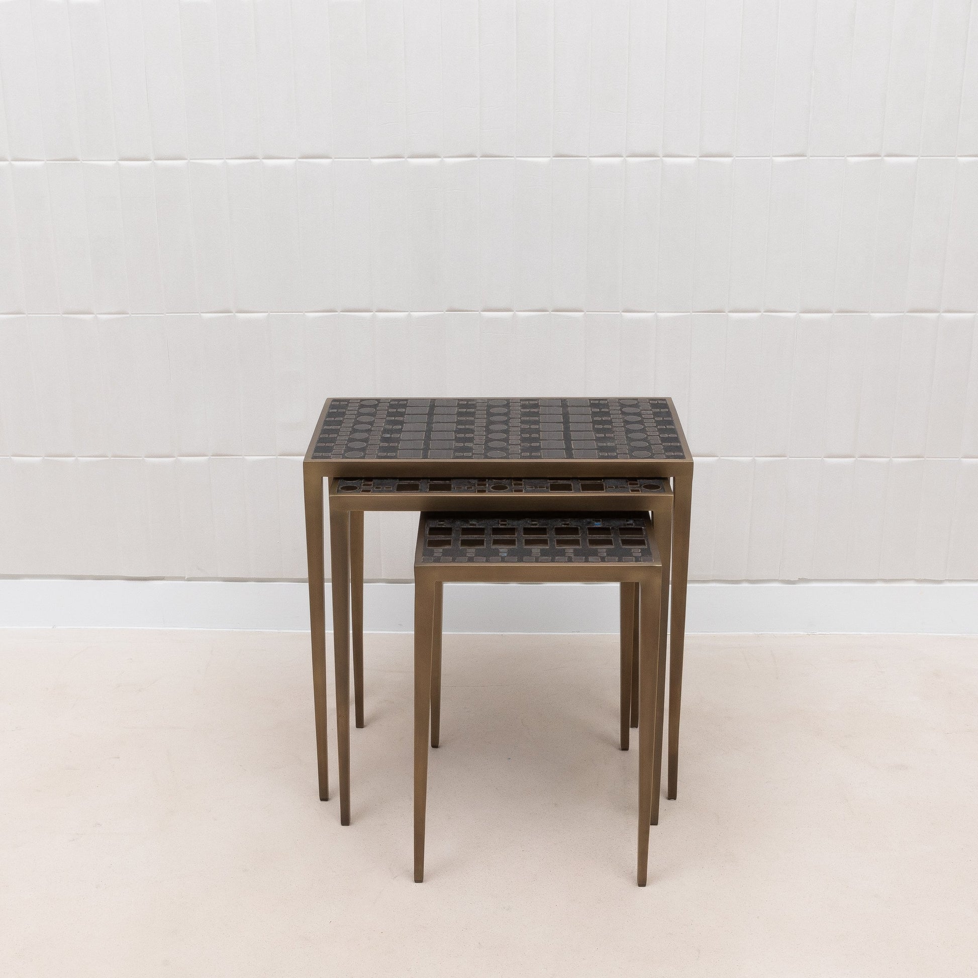 Set of 3 Nesting Tables in Black Shagreen and Pen Shell by R&Y Augousti