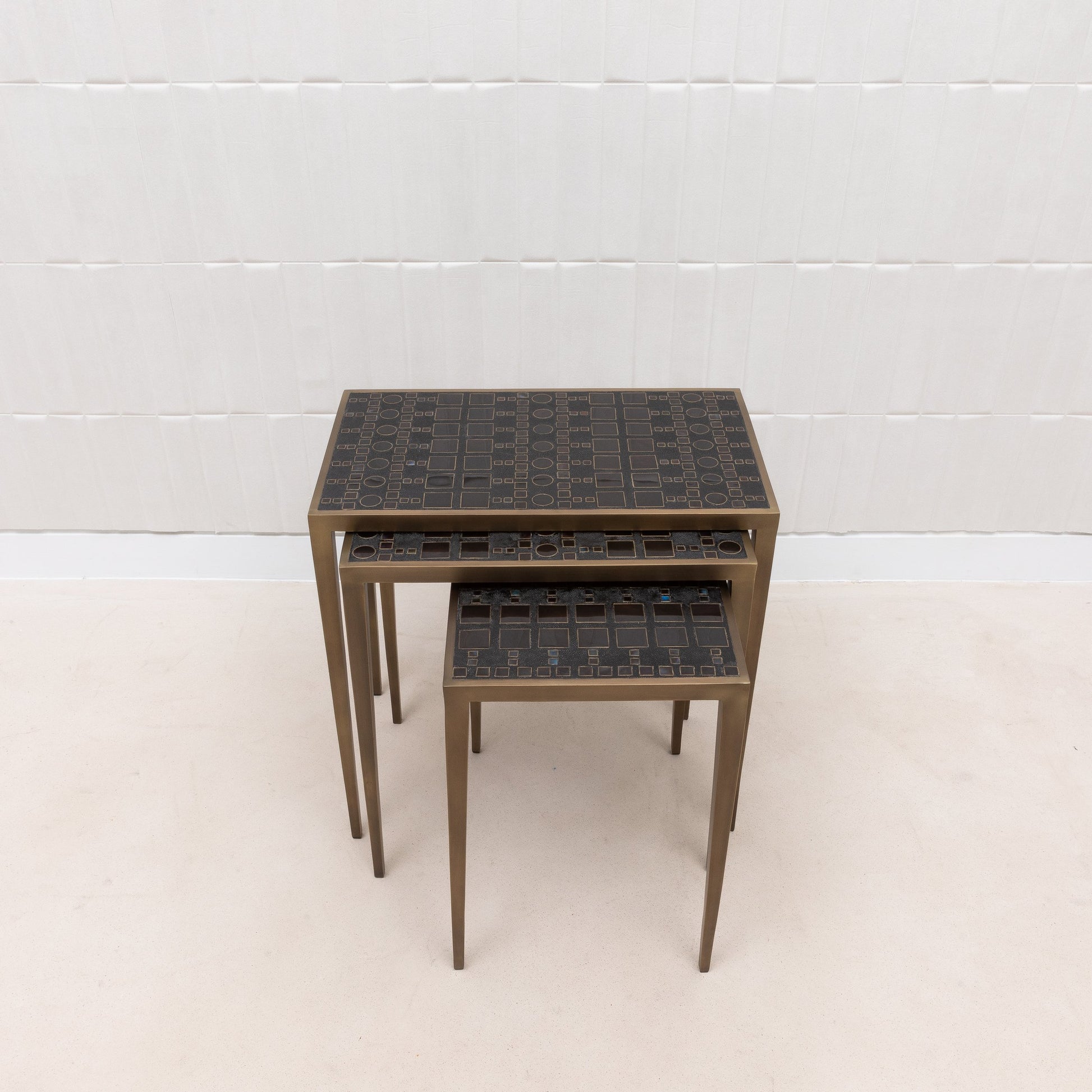 Set of 3 Nesting Tables in Black Shagreen and Pen Shell by R&Y Augousti