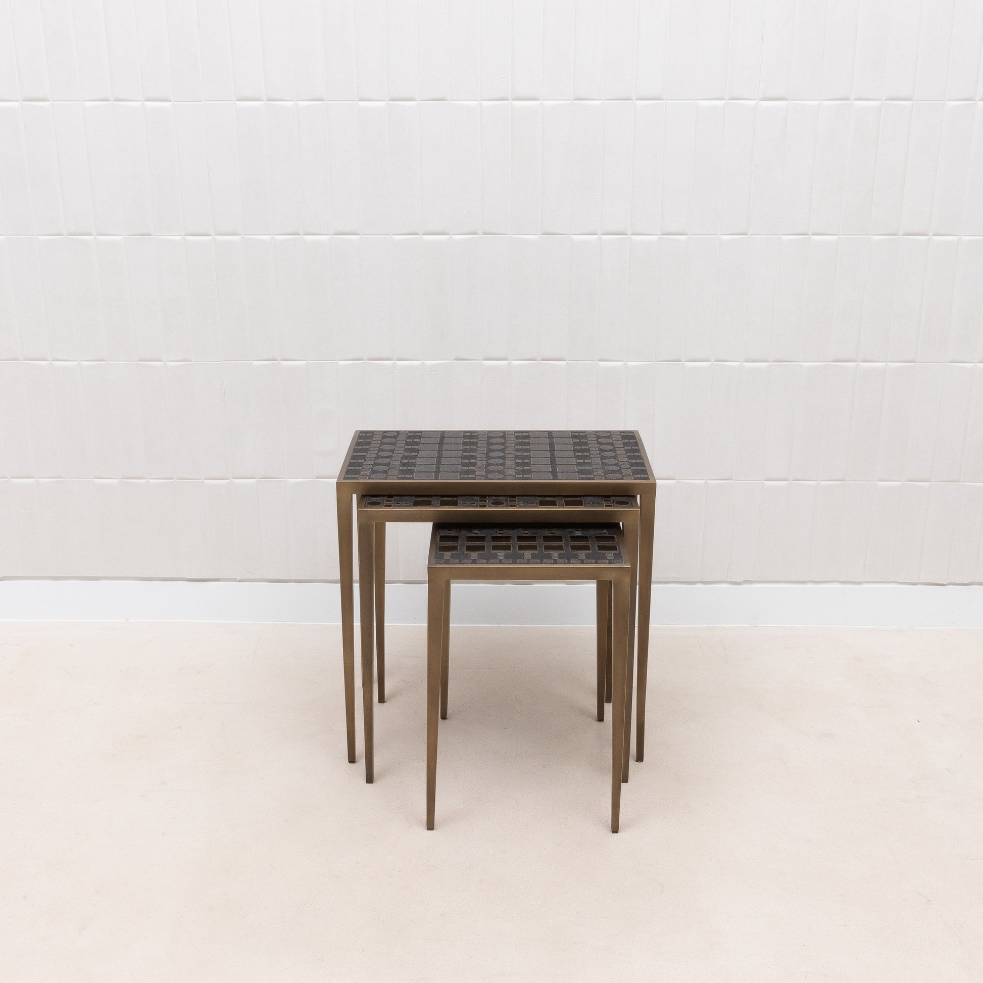 Set of 3 Nesting Tables in Black Shagreen and Pen Shell by R&Y Augousti