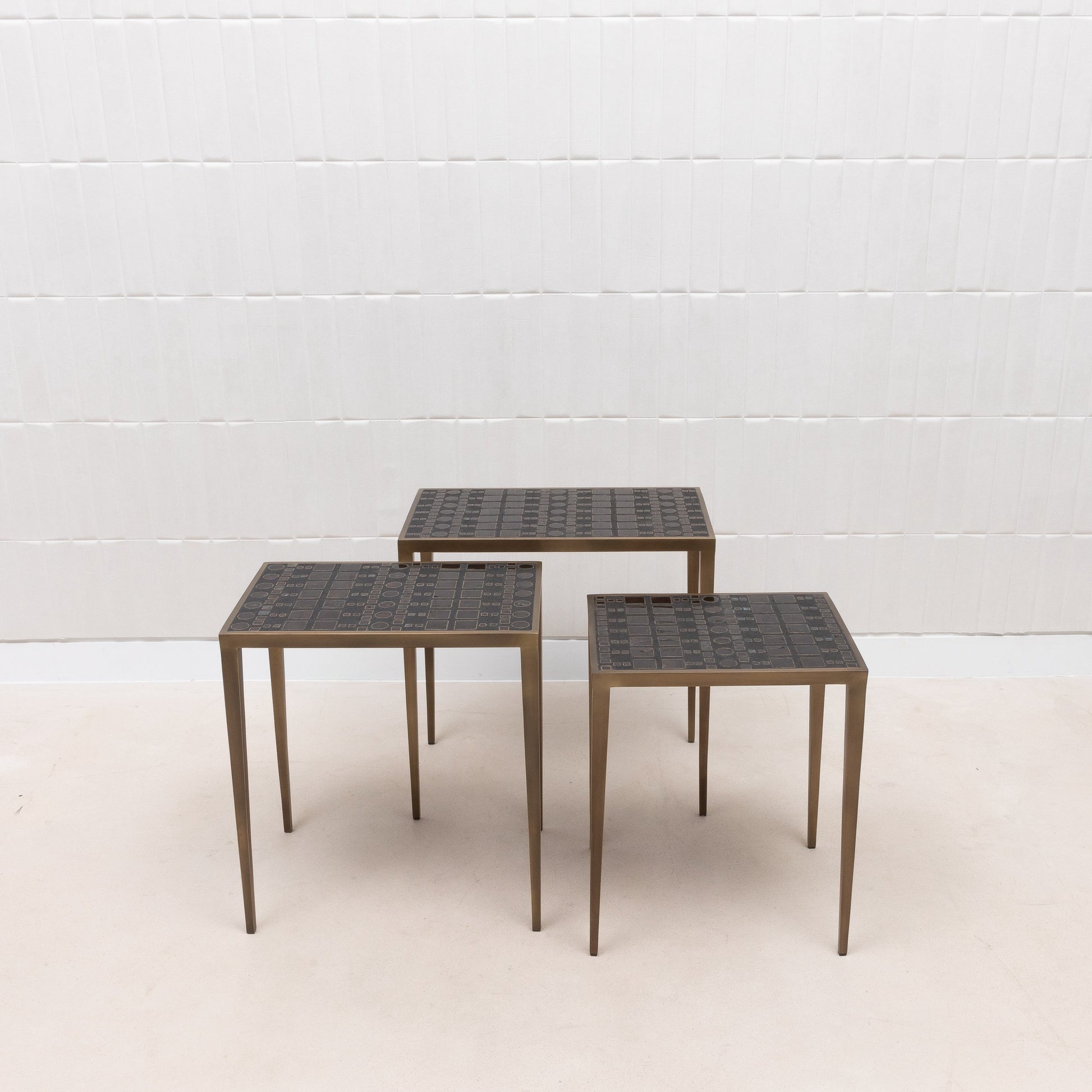 Set of 3 Nesting Tables in Black Shagreen and Pen Shell by R&Y Augousti
